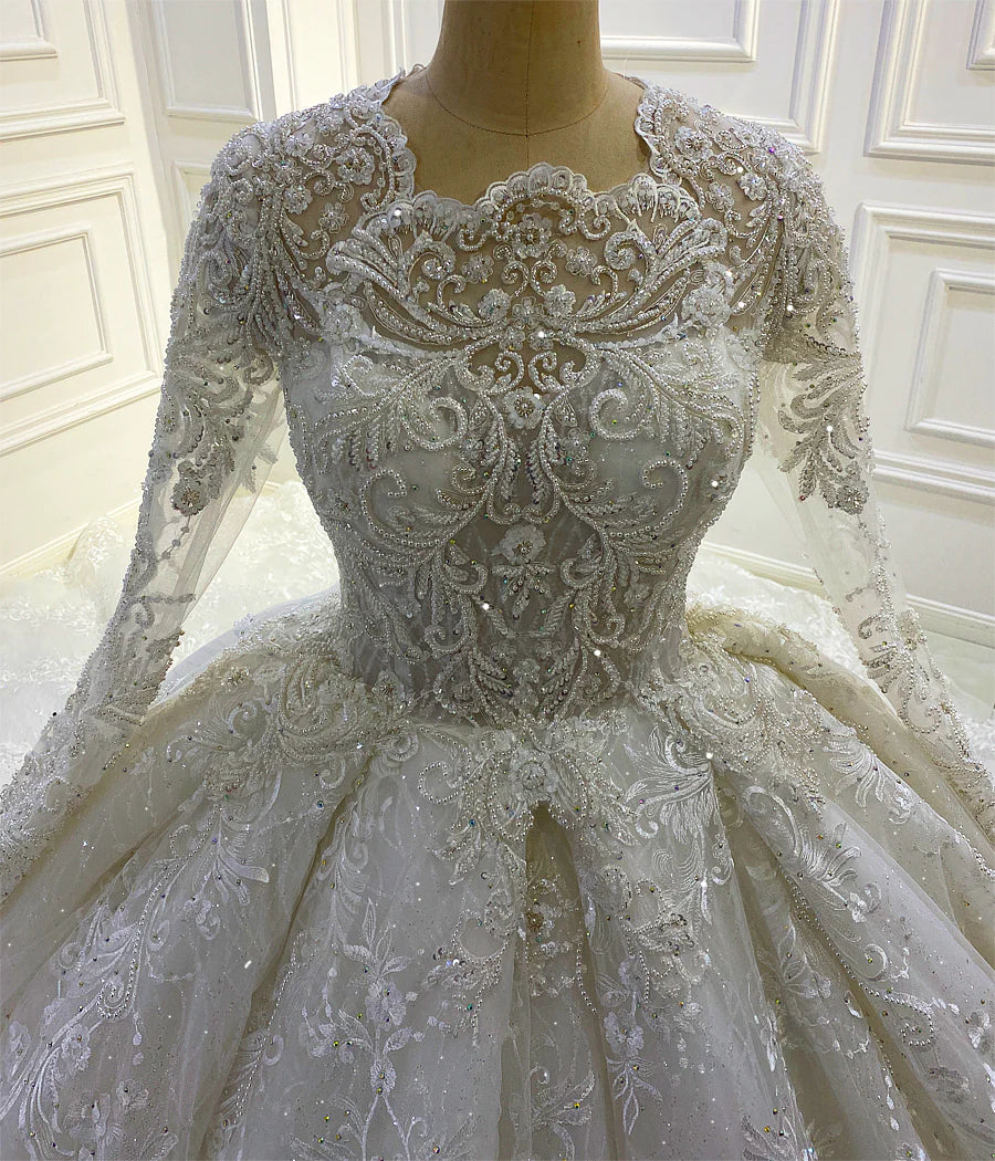 BelaCustom Full Sleeve Lace Appliqued Court Wedding Dress Customization