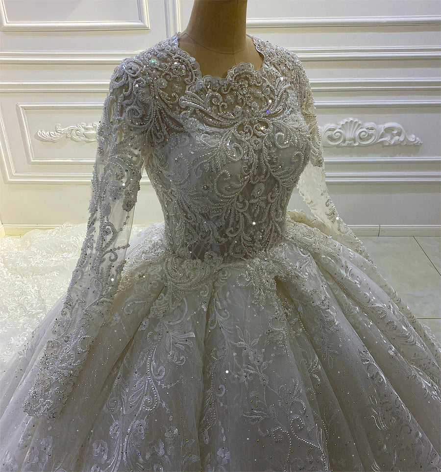 BelaCustom Full Sleeve Lace Appliqued Court Wedding Dress Customization