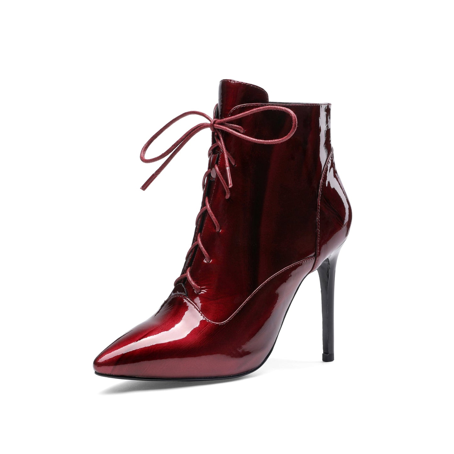 Women's Patent Leather Pointed Toe Handmade Hidden Platform Selftie Stieltto High Heels Chic Ankle Boots