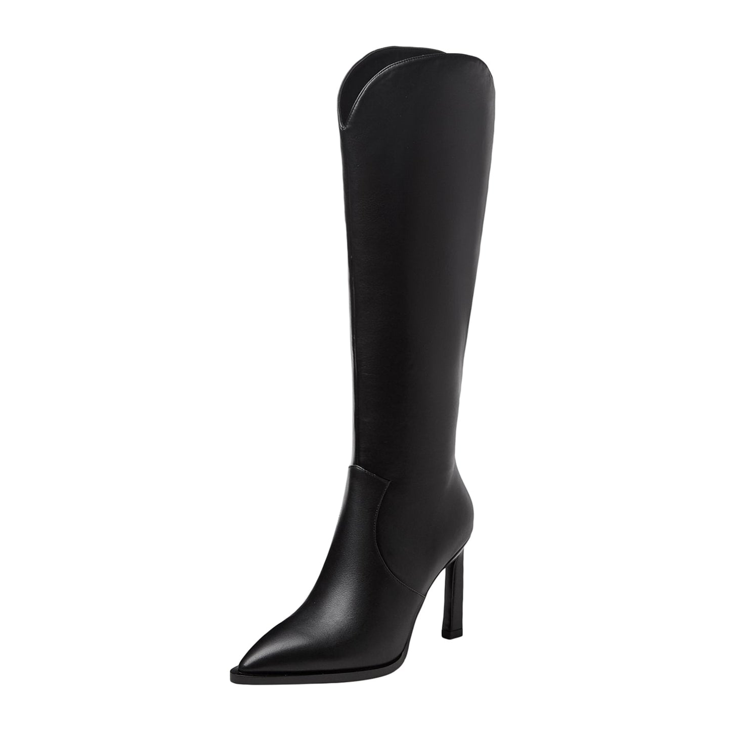 Women's Genuine Leather Pointed Toe Handmade Stiletto Heels Half Side Zipper Stylish Knee High Boots