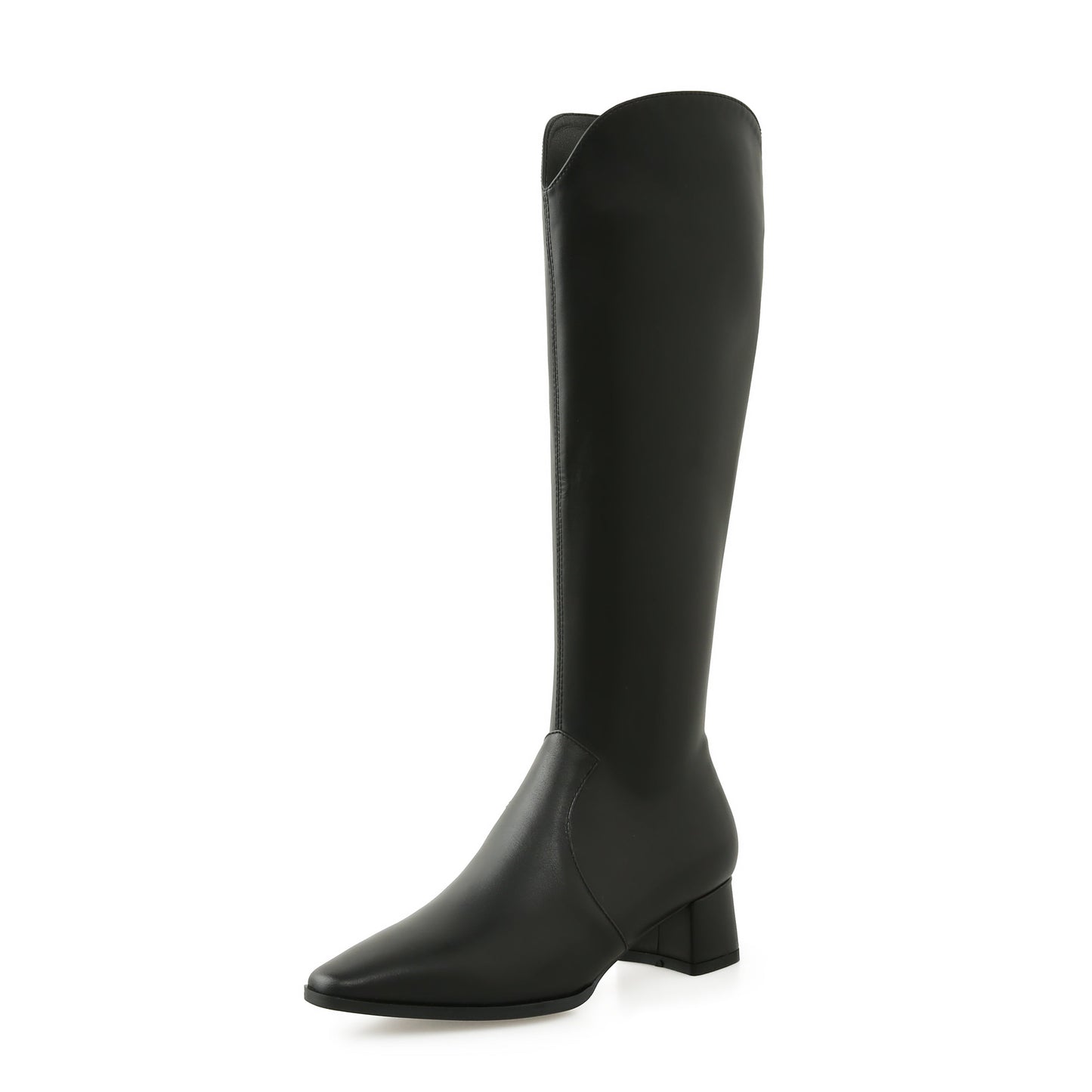 Women's Handmade Leather Comfortable Chunky Heel Side Half Zipper Round Toe Knee-High Boots