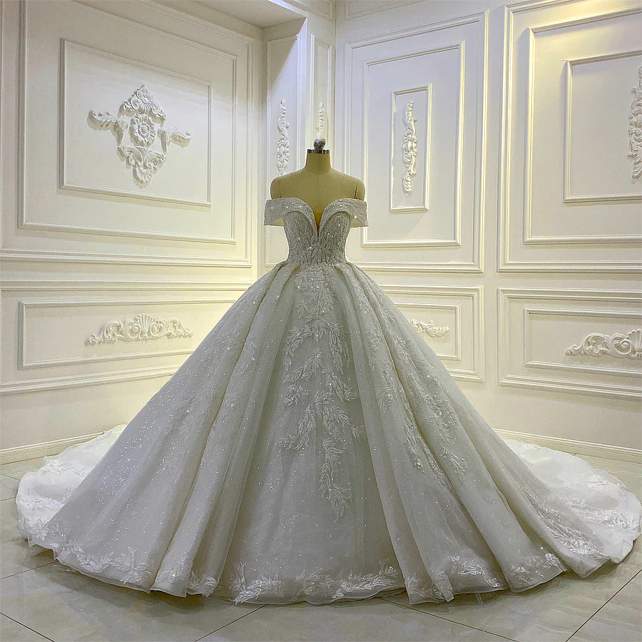 BelaCustom Applique Crystal Sleeveless Bridal Gown With Train Princess Wedding Dresses Customization