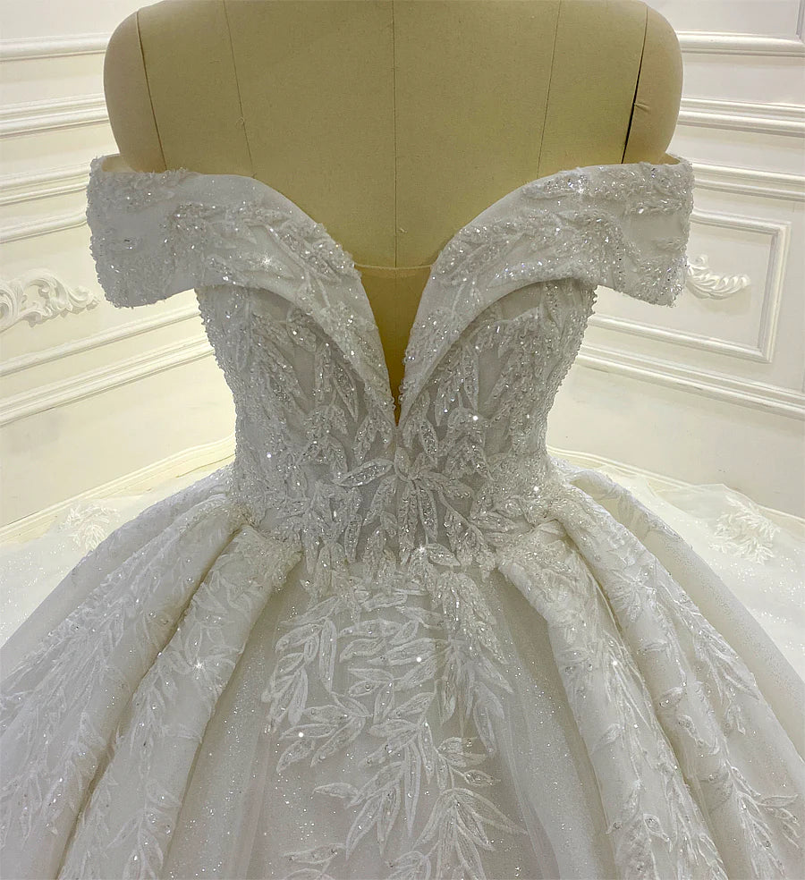 BelaCustom Applique Crystal Sleeveless Bridal Gown With Train Princess Wedding Dresses Customization