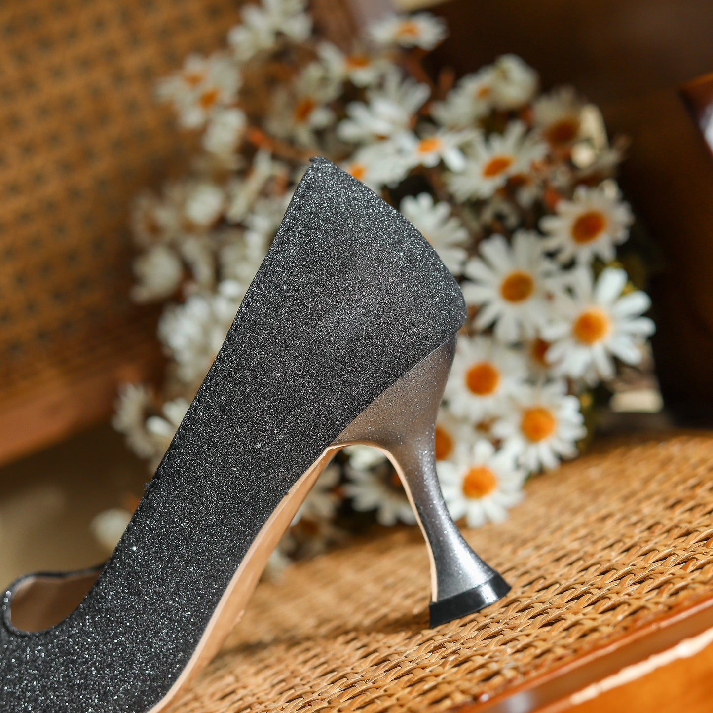 Women's Handmade Pointed Toe Glitter High Heel Weeding Pumps Shoes