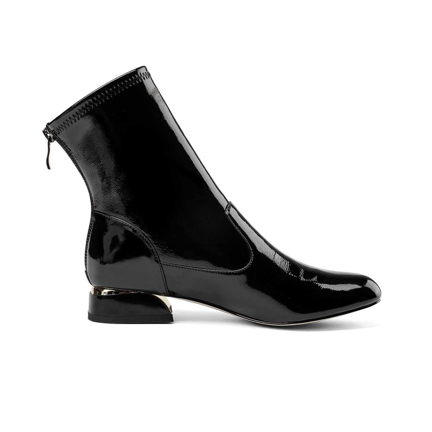 Women's Handmade Patent Leather Round Toe Comfort Flat Stylish Back Zipper Ankle Boots