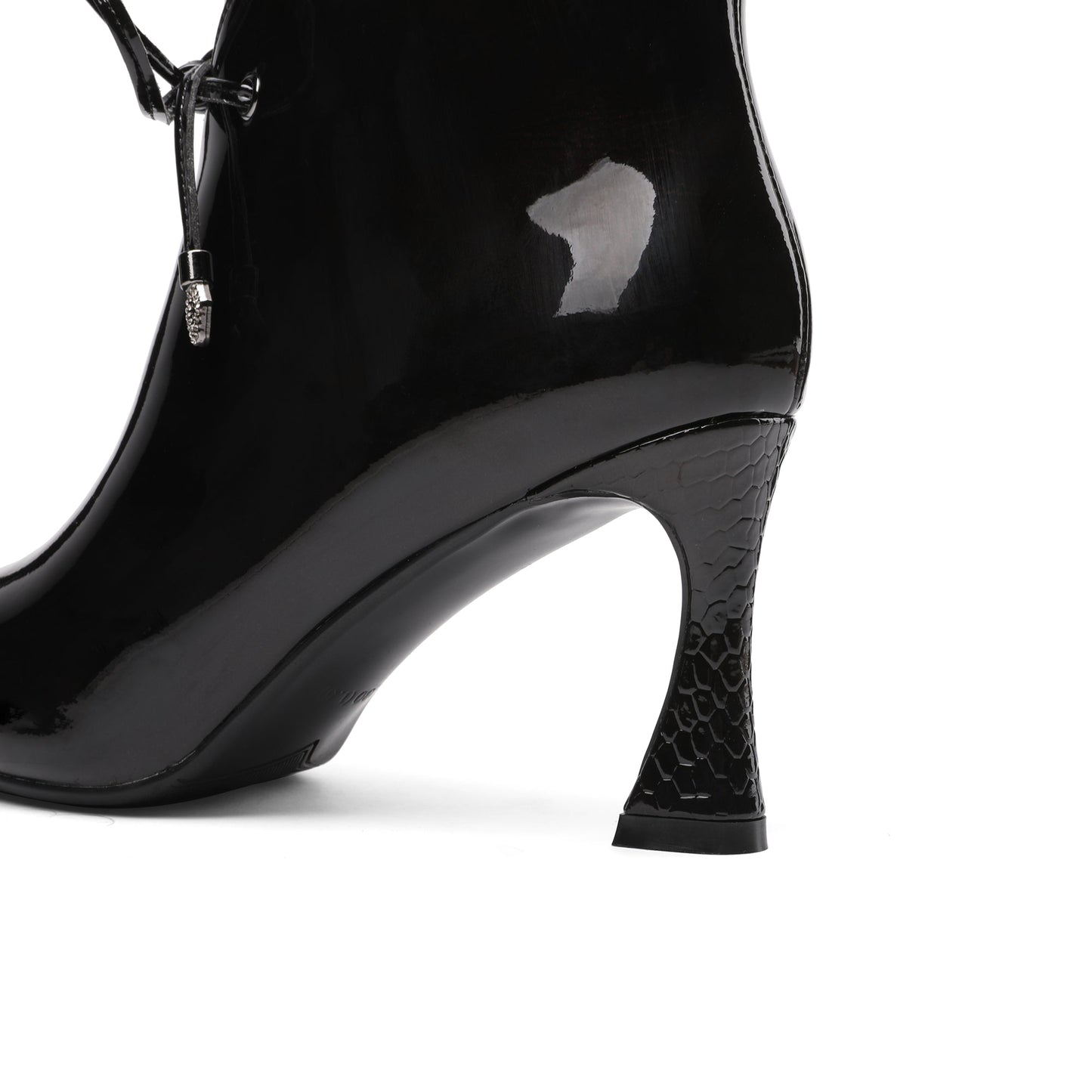 Women's Patent Leather Stylish Pointed-Toe Zip Up Stiletto High Heel Handmade Ankle Boots with Bowknot