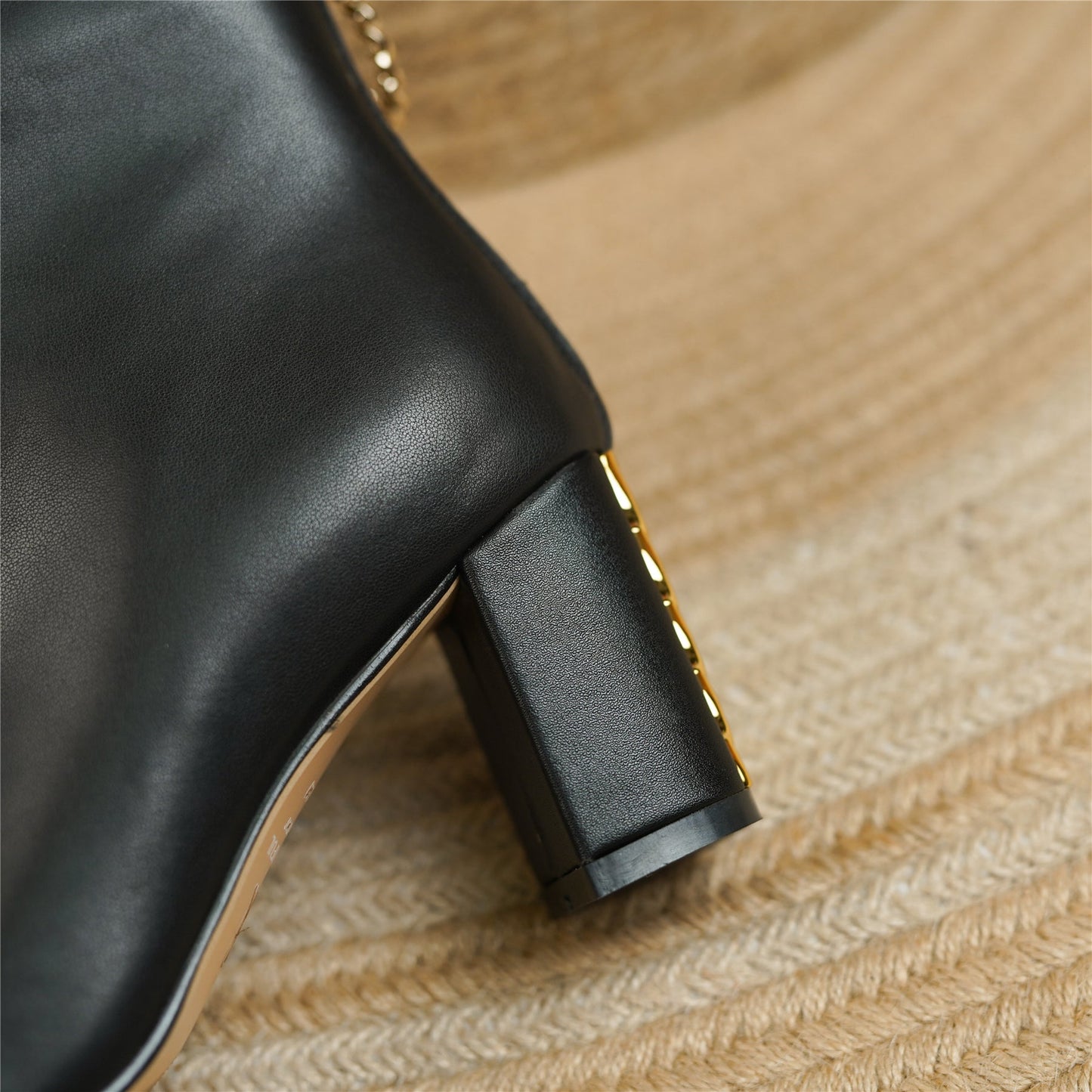 Genuine Leather Women's Handmade Pointed Toe Chunky Heel Ring Shapped Zipper Ankle Boots