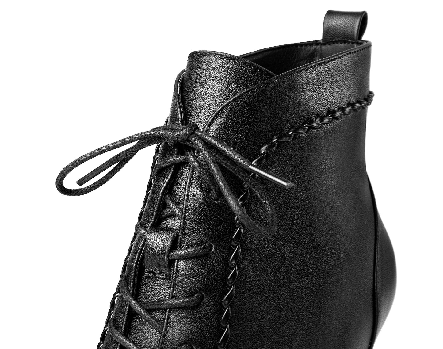 Women's Genuine Leather Sexy Stiletto Heel Handmade Zip Up Pointed Toe Booties with Selftie Design