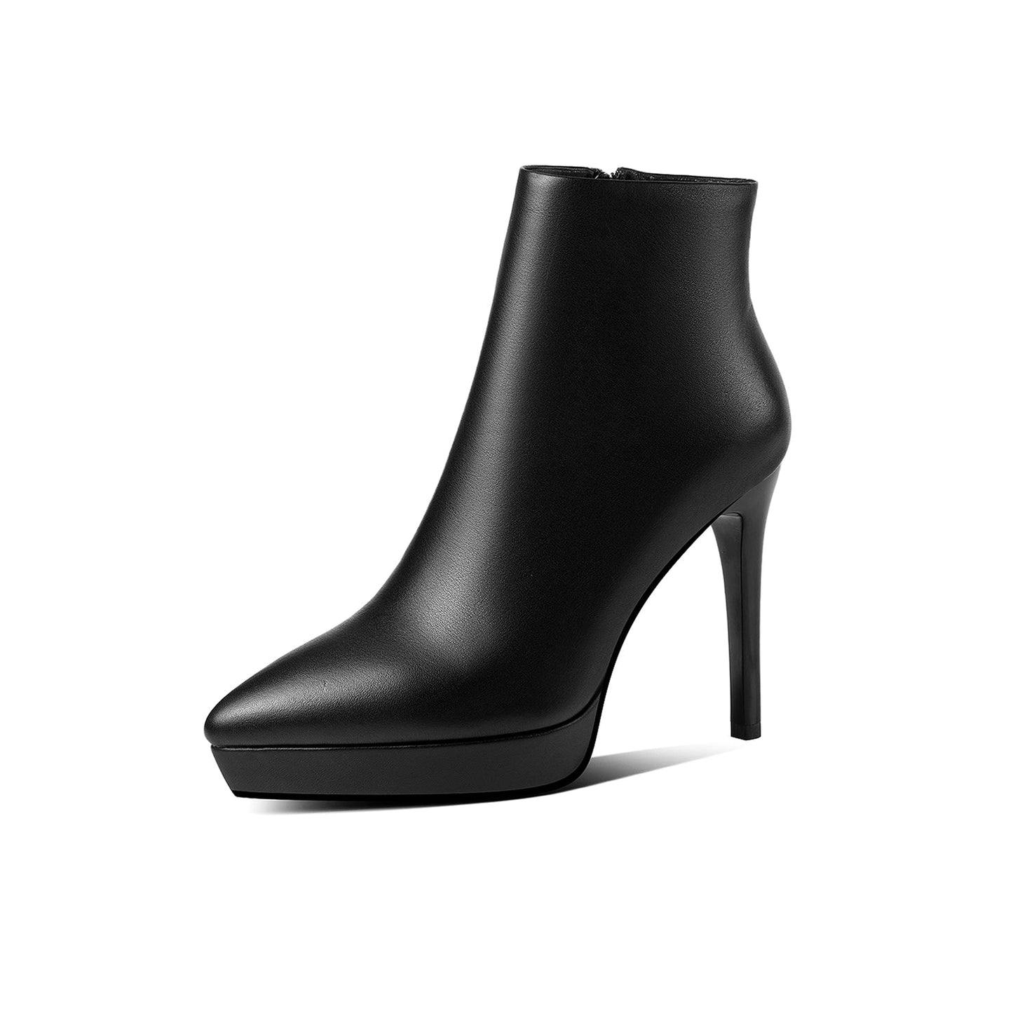 Women's Genuine Leather Pointed Toe Handmade Platform Side Zipper Stiletto High Heels Chic Ankle Boots