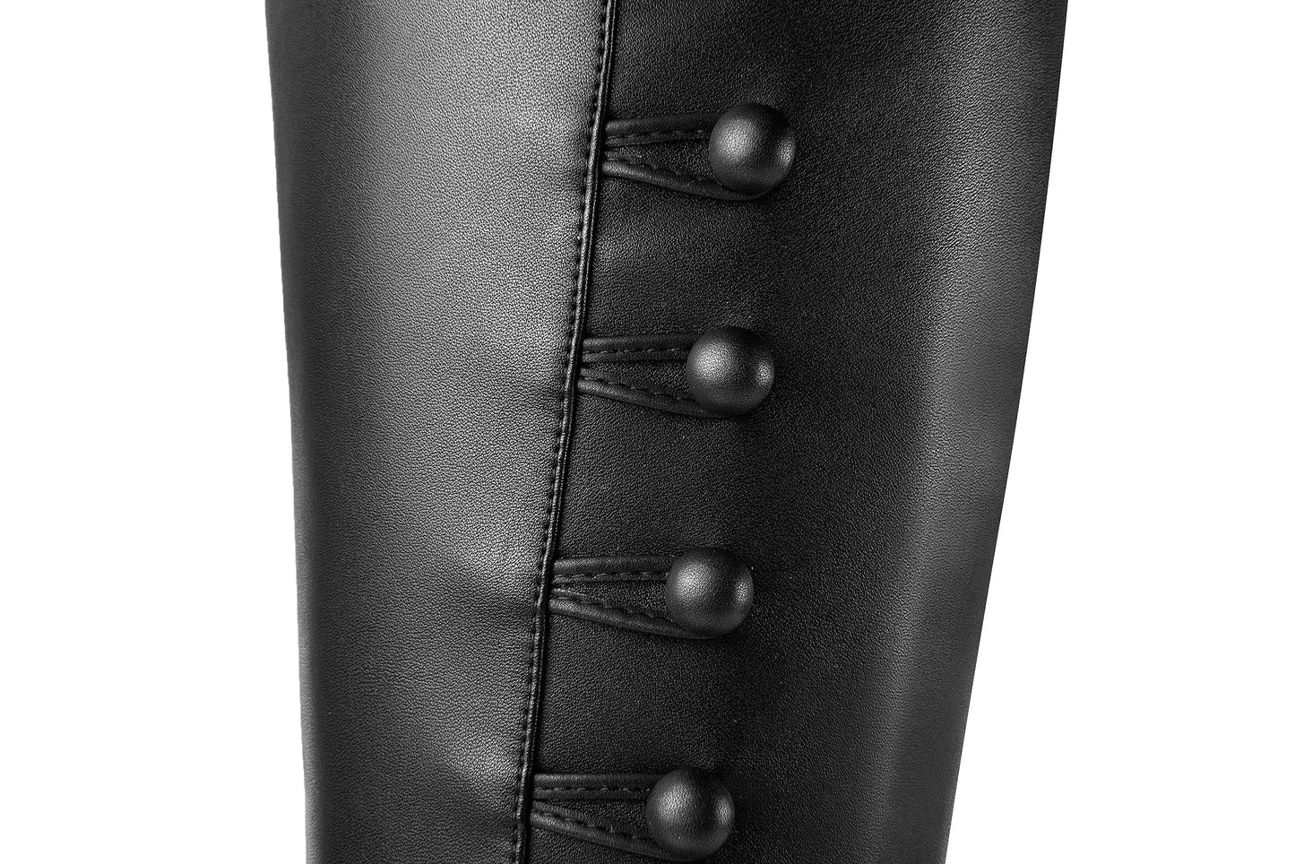 Women's Genuine Leather Handmade Side Zip Up Pointed Toe Mid Chunky Heel Modern Knee High Boots with Buttons Decor