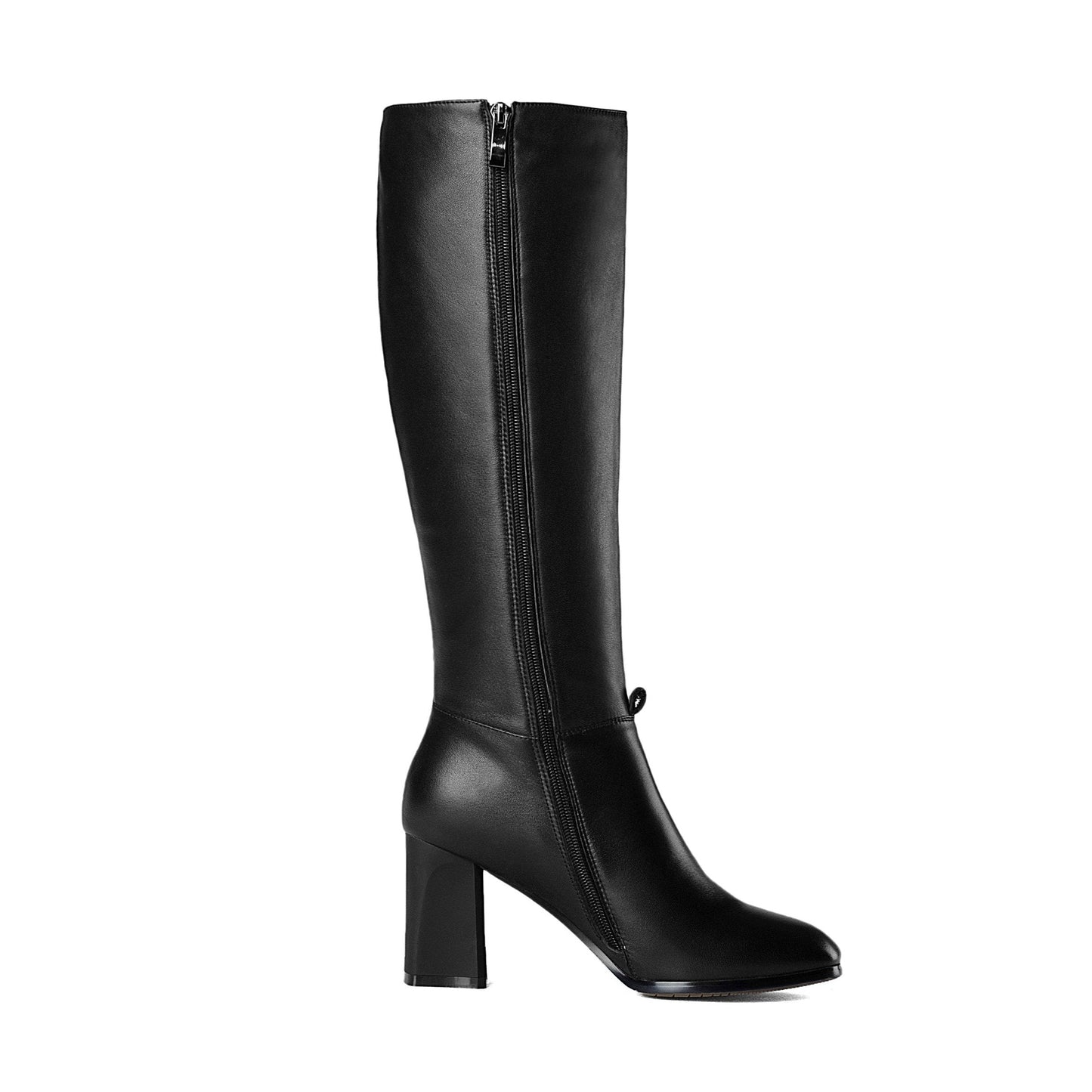 Genuine Leather Square Toe Chunky Heel comfortable Knee High Boots