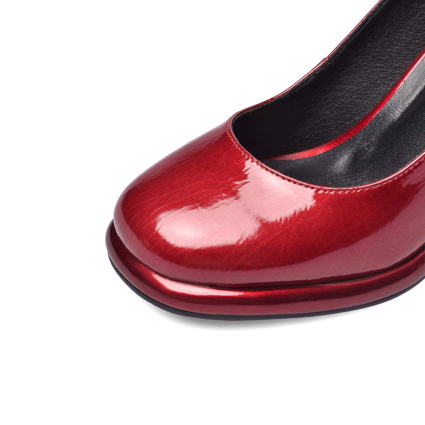 Women's Patent Leather Rouns Toe Handmade Buckle Belt High Chunky Heel Trendy Pumps Shoes