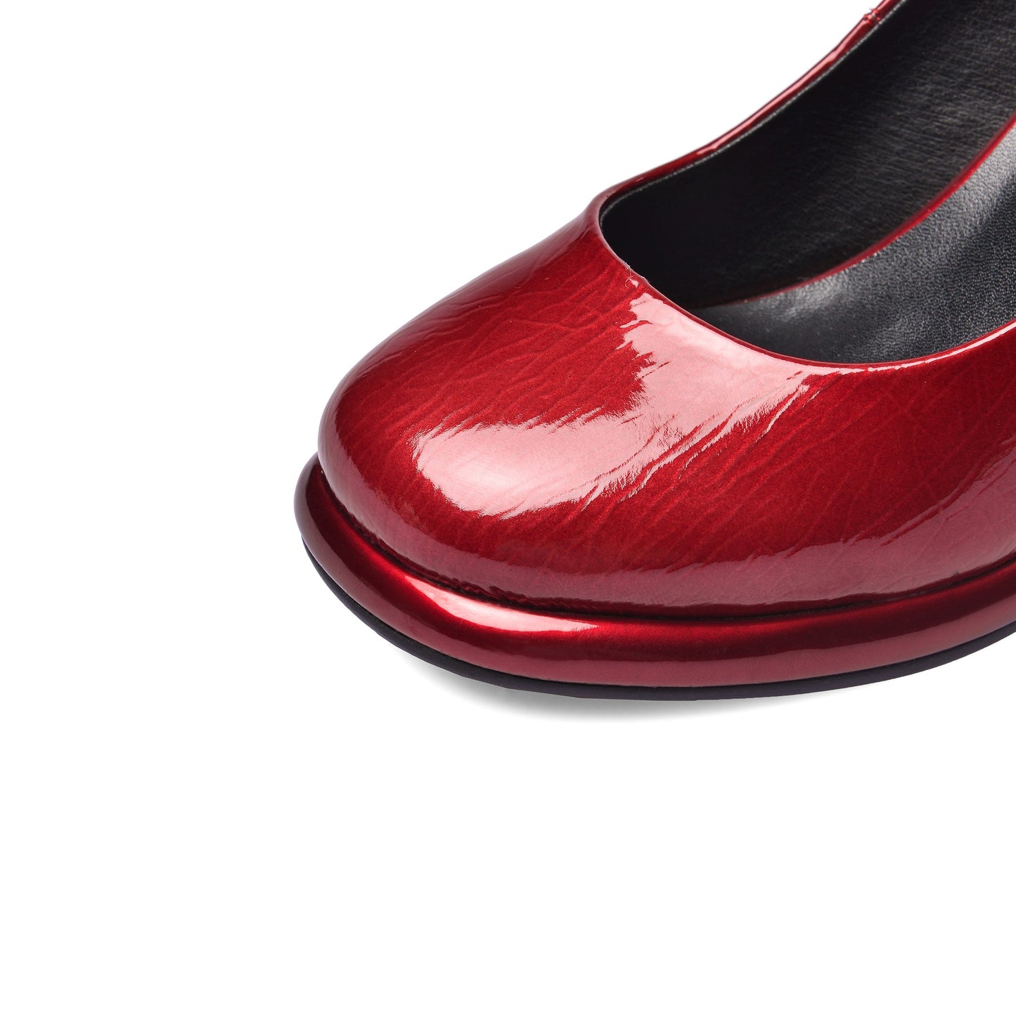 Women's Patent Leather Round Toe Handmade High Chunky Heels Slip On Pumps Shoes