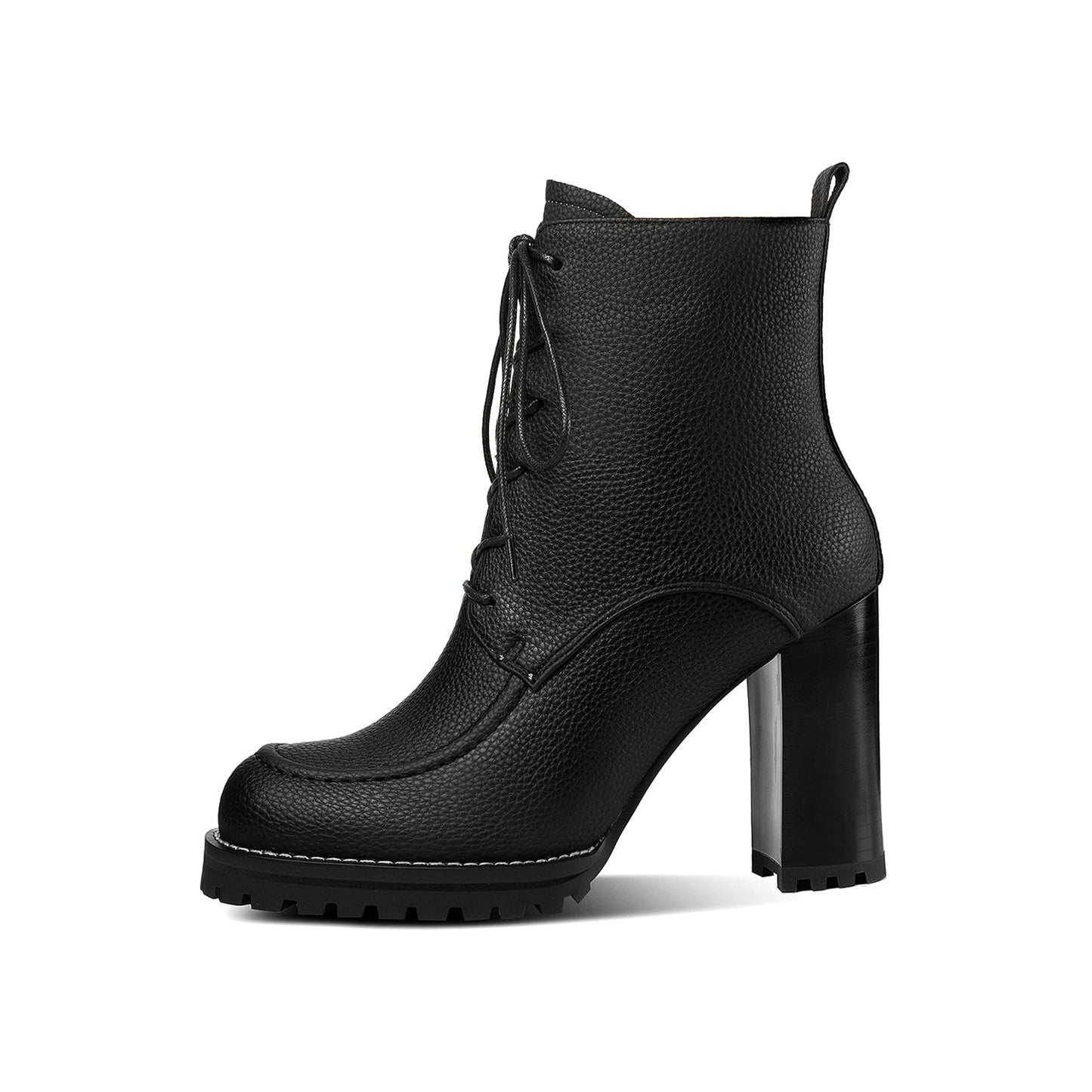 Women's Genuine Leather Handmade High Chunky Heel Round Toe Selftie Zip Up Ankle Boots