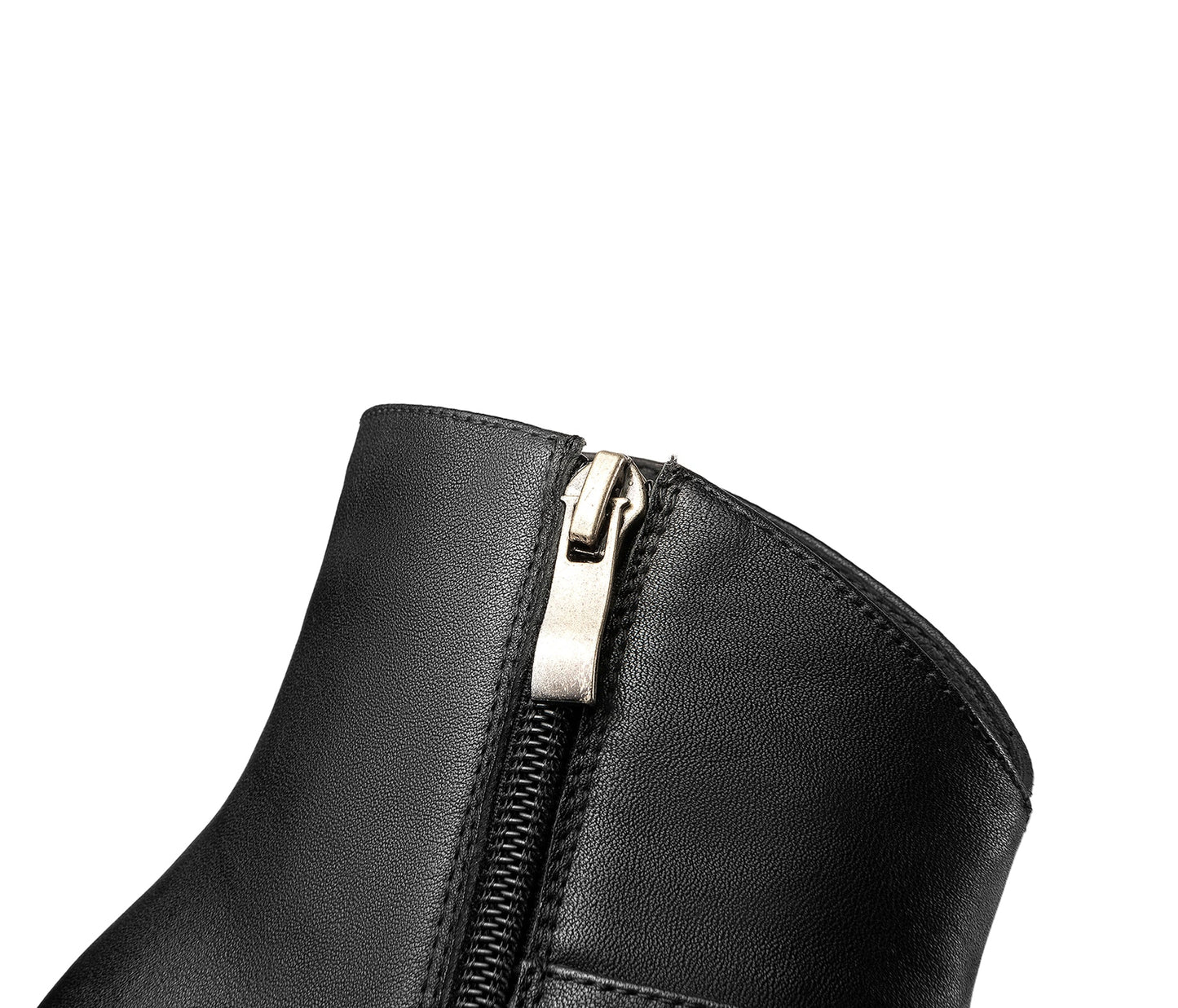 Handmade Women's Genuine Leather Buckle Décor Square Toe Side Zipper Mid Chunky Heel Ankle Boots