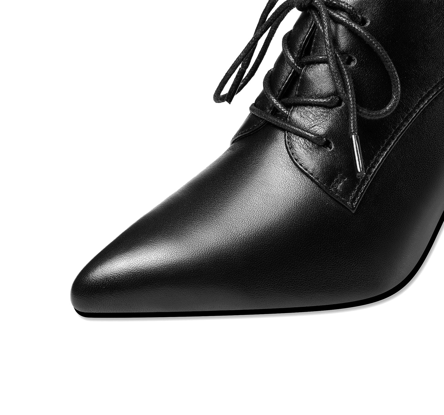 Women's Genuine Leather Handmade Pointed Toe High Chunky Heel Lace Up Stylish Oxford Pumps