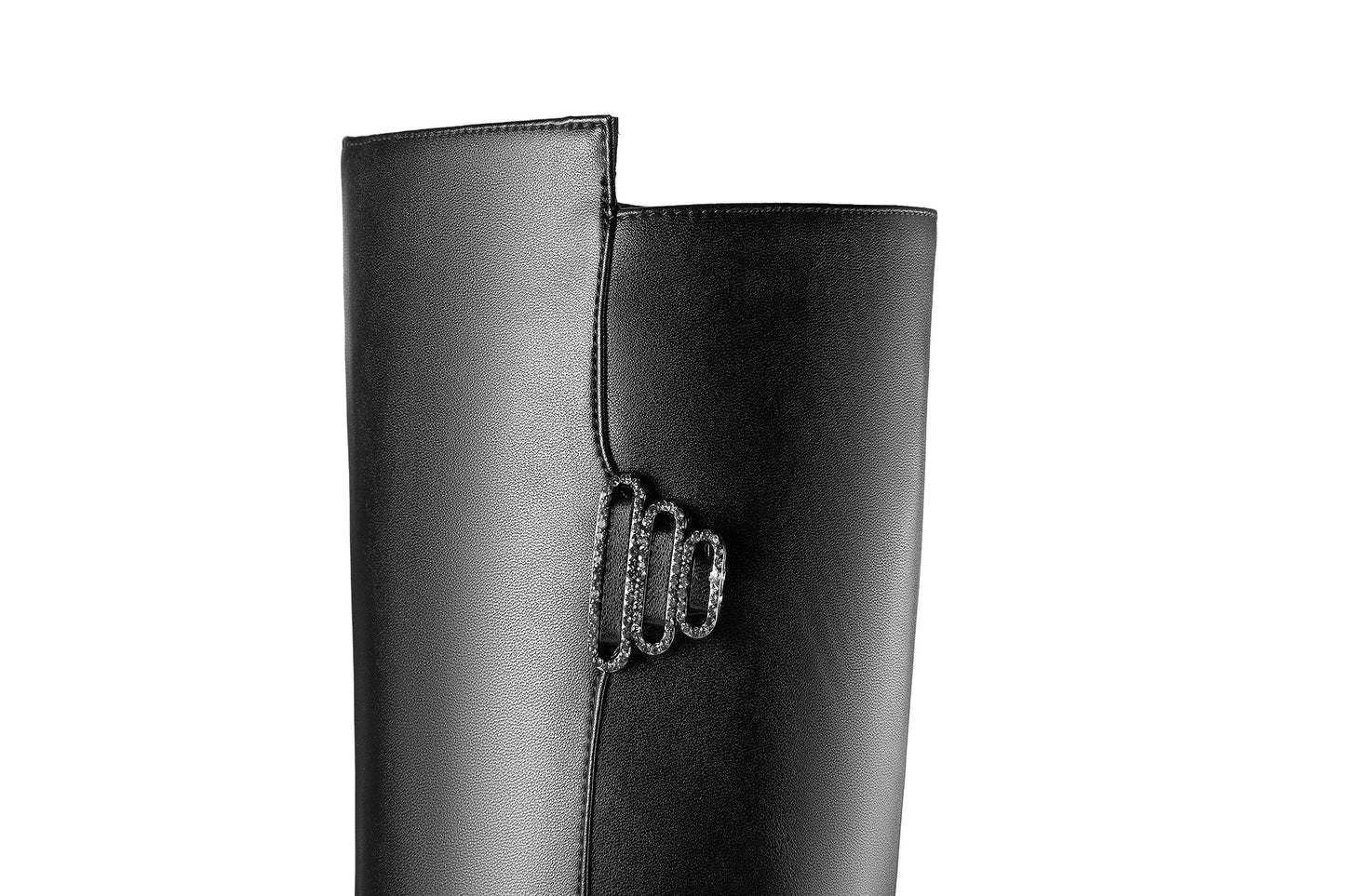 Women's Genuine Leather Handmade Pointed Toe Side Zip Up Knee High Boots with Spool Heel