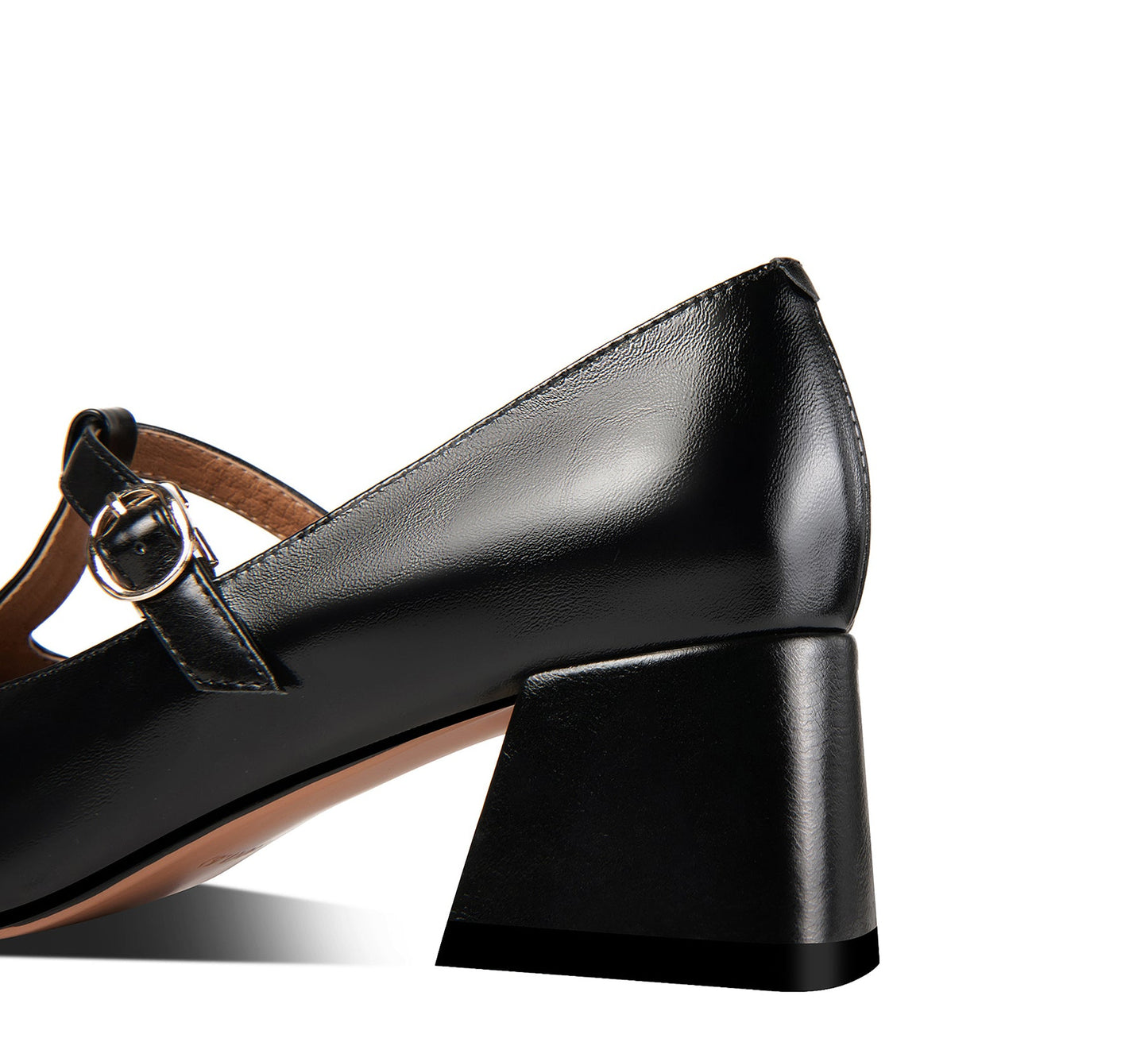 Women's Genuine Leather Square Toe Handmade Comfortable Block Heel T-Shaped Buckle Pump Shoes