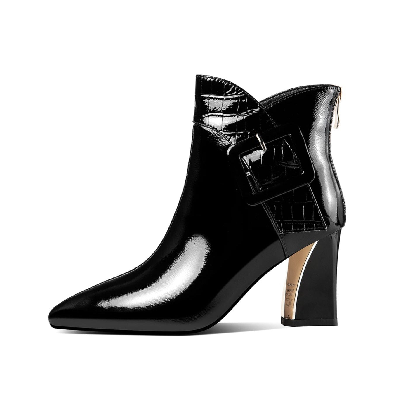 Women's Patent Leather Handmade High Heel Pointed Toe Back zip Up Modern Buckle Ankle Booties