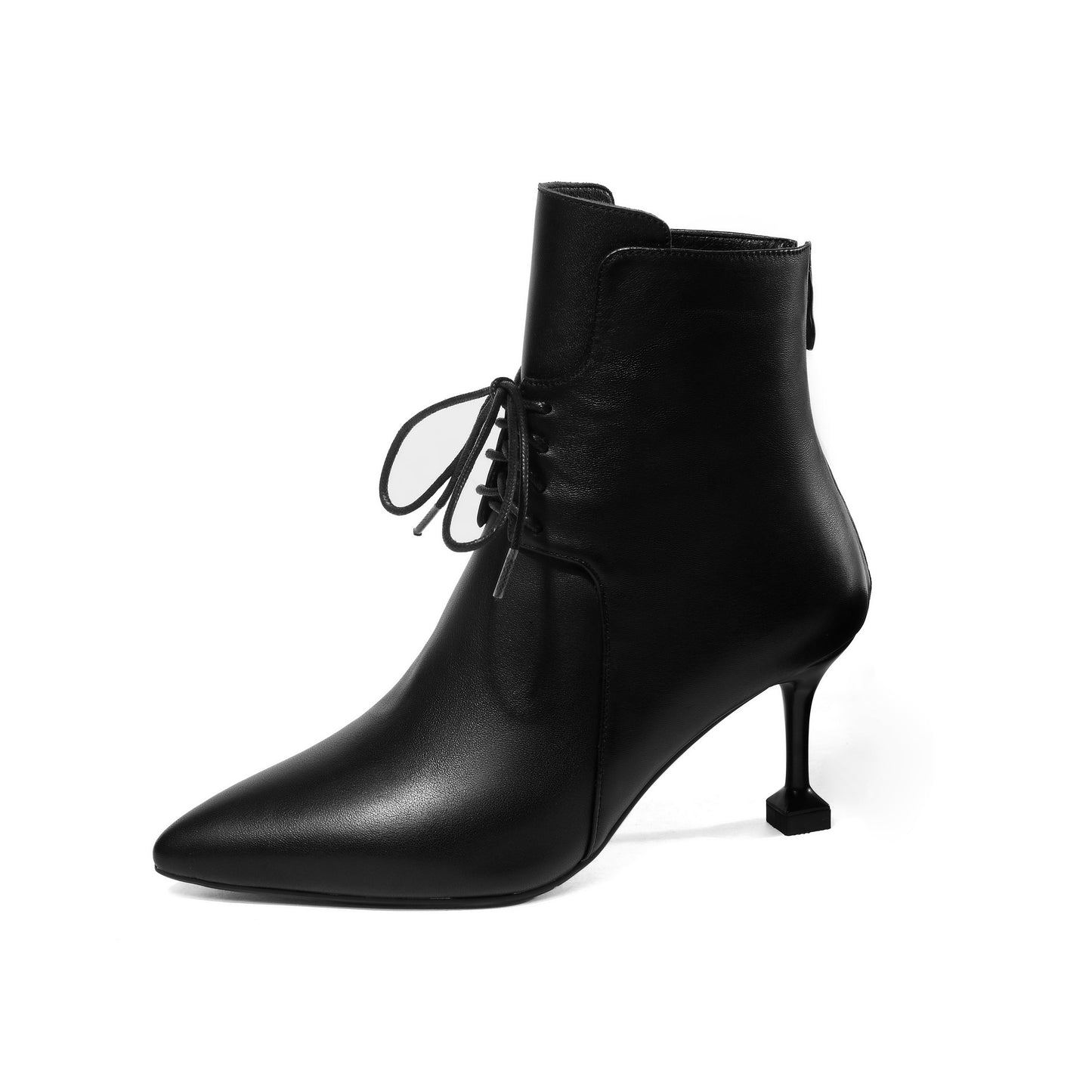 Women's Genuine Leather Pointed Toe Lace Up Back Zip Handmade Stiletto Heel Fashion Ankle Boots