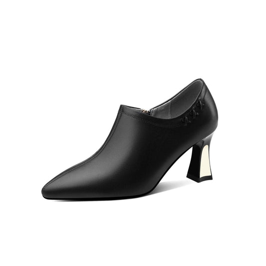 Genuine Leather Women's Handmade Pointed Toe Side Zip Up Elegant Pumps