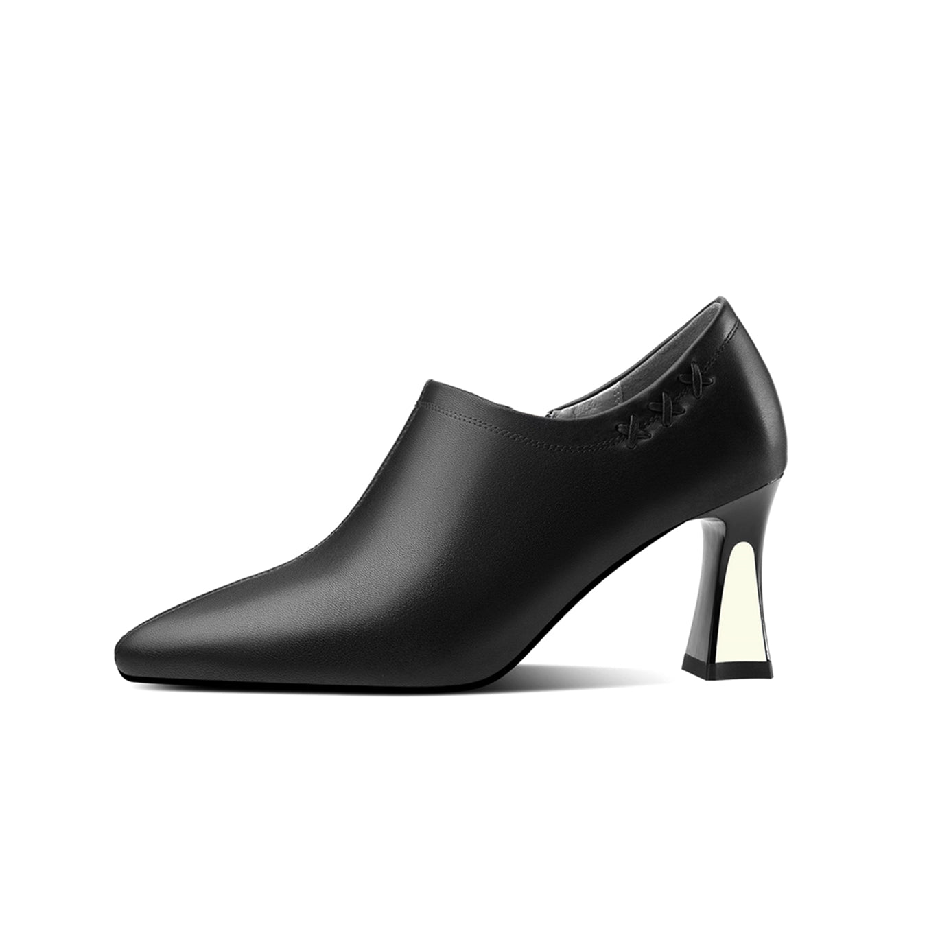 Genuine Leather Women's Handmade Pointed Toe Side Zip Up Elegant Pumps