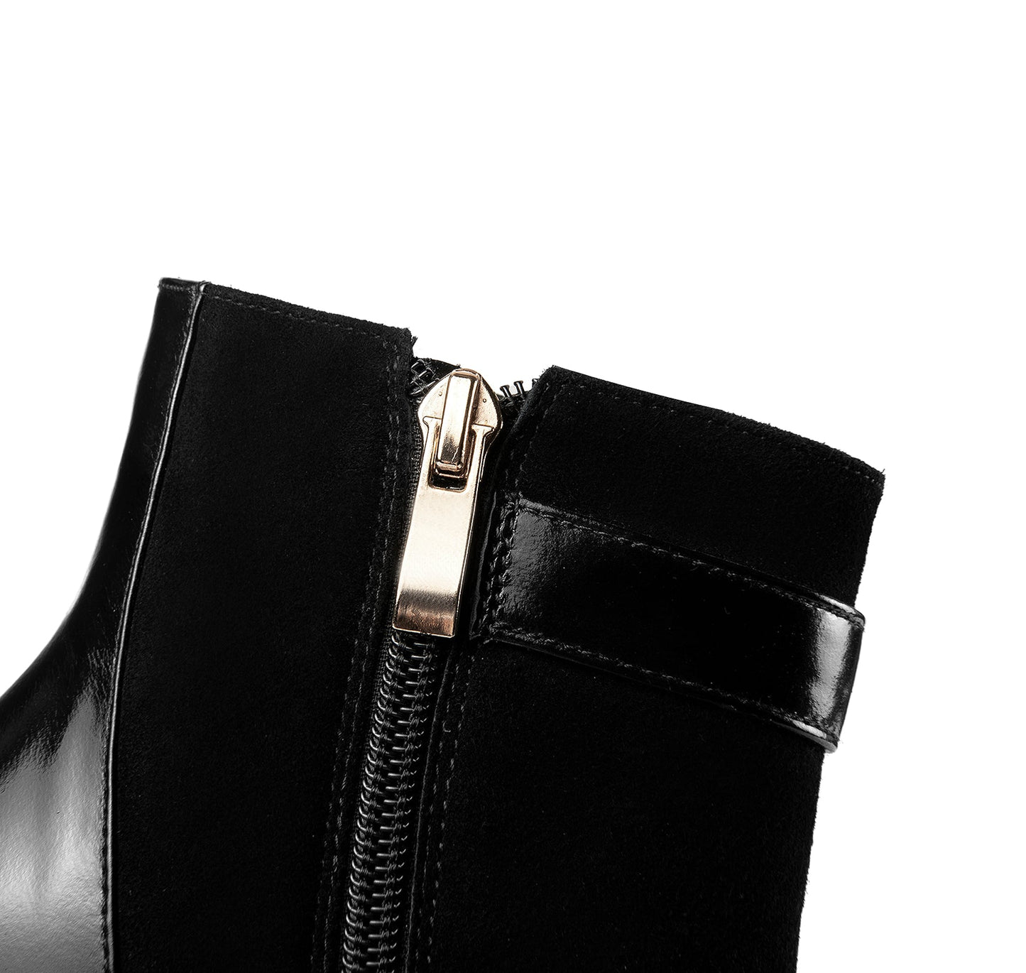 Handmade Women's Genuine Leather Ankle Belt Rhinstone Patchwork Round Toe Side Zipper Mid Chunky Heel Ankle Boots