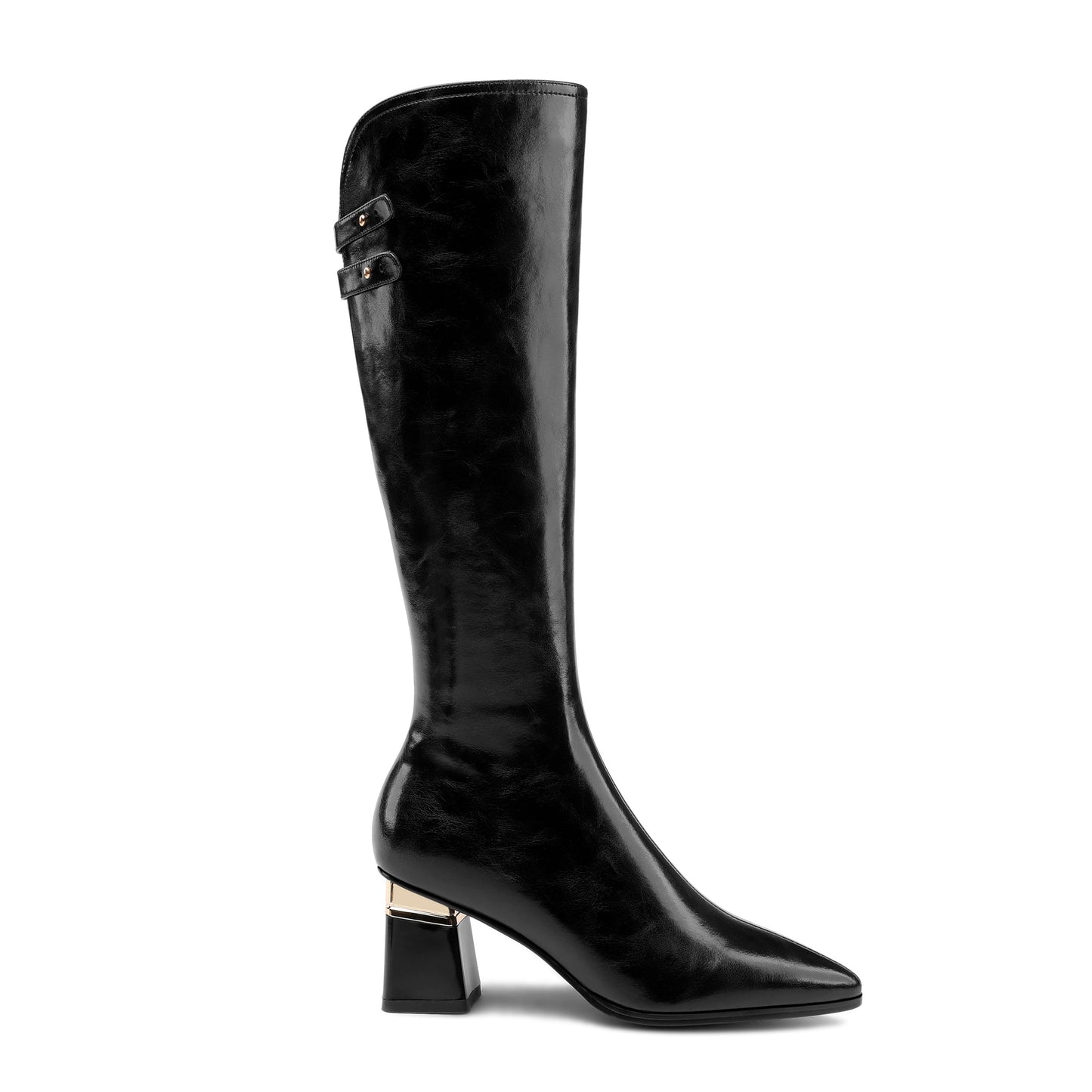 Women's Genuine Leather Handmade Pointed Toe Side Zip Up Comfortable Chunky Heel Knee High Dressy Boots