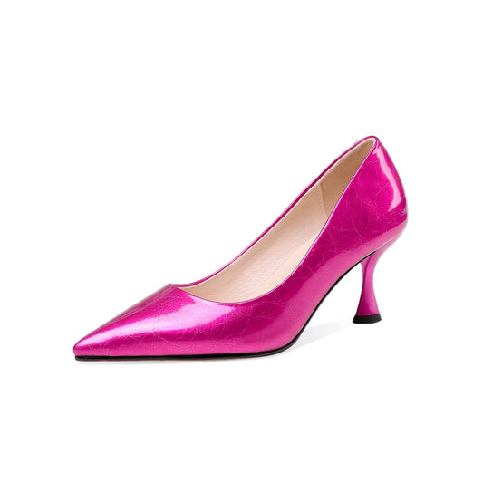 Women's Handmade Glossy Patent Leather Sexy Kitten Heel Pointed Toe Glitter Elegant Pumps