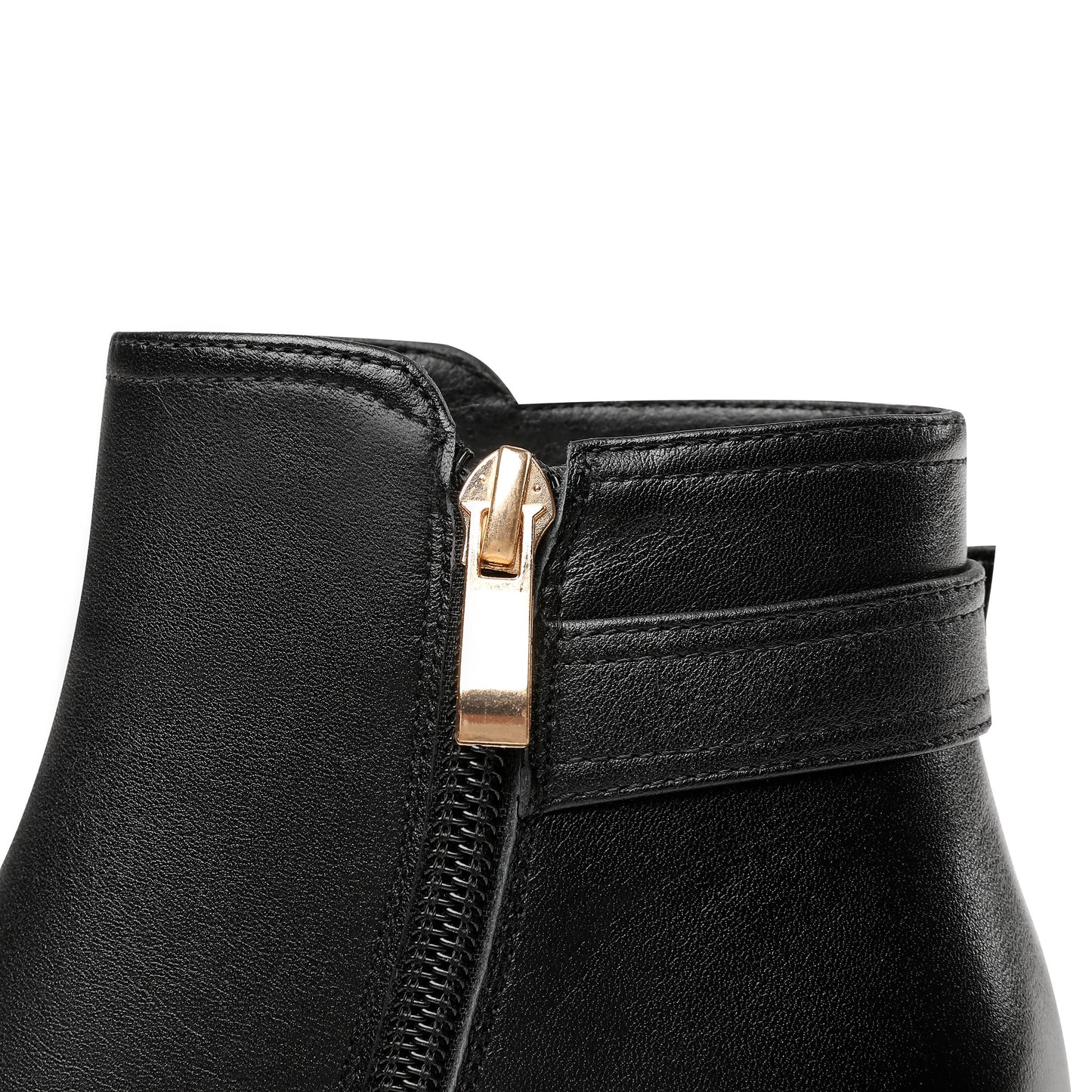 Women's Genuine Leather Handmade Round Toe Side Zipper Mid Chunky Heel Classic Ankle Boots with Buckle