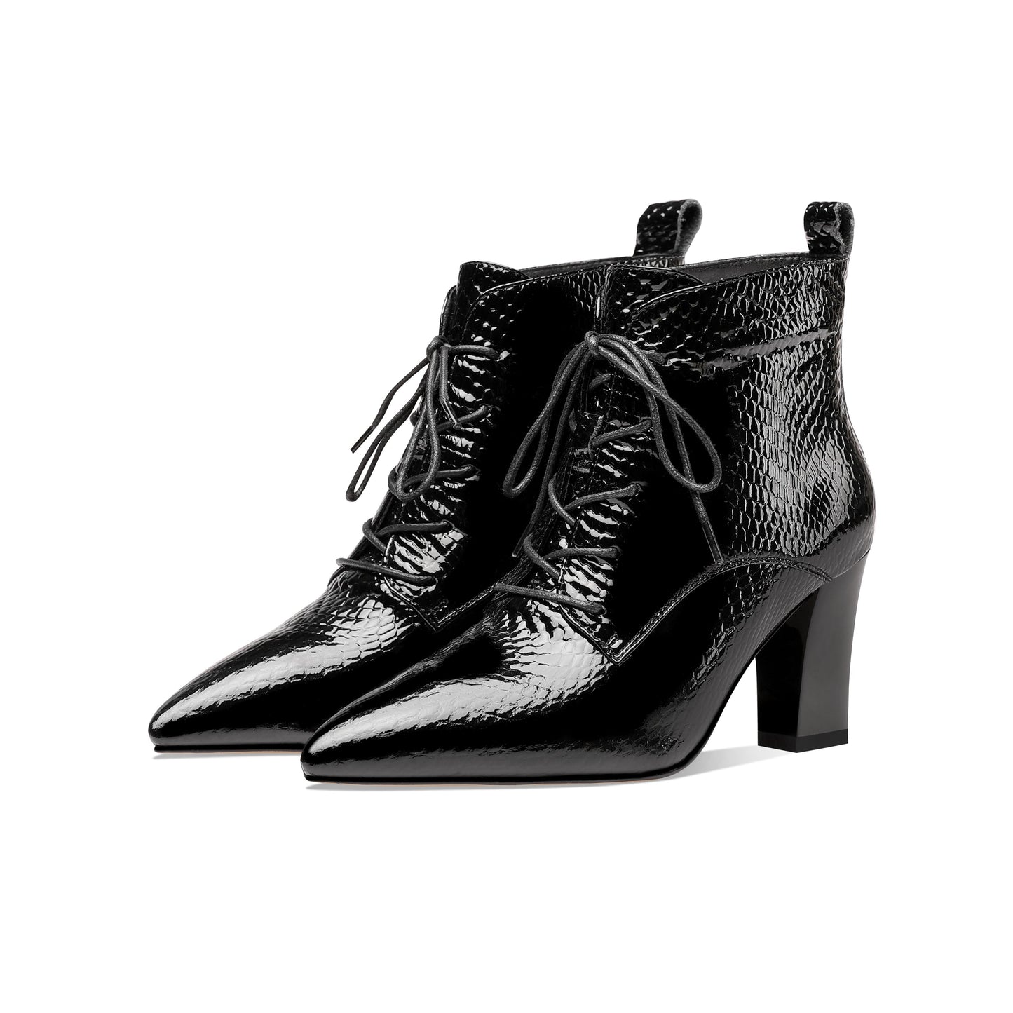 Women's Genuine Leather Handmade Pointed Toe Chunky Heel Lace Up Stylish Ankle Boots