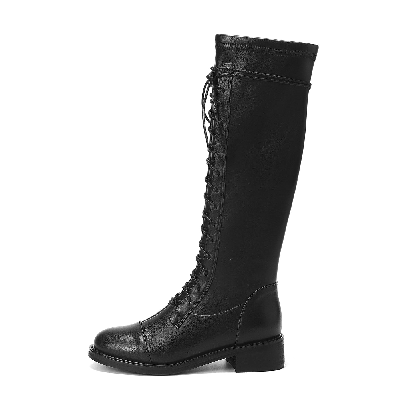 Women's Round Toe Genuine Leather Handmade Selftie Low Chunky Heel Cool Knee High Boots