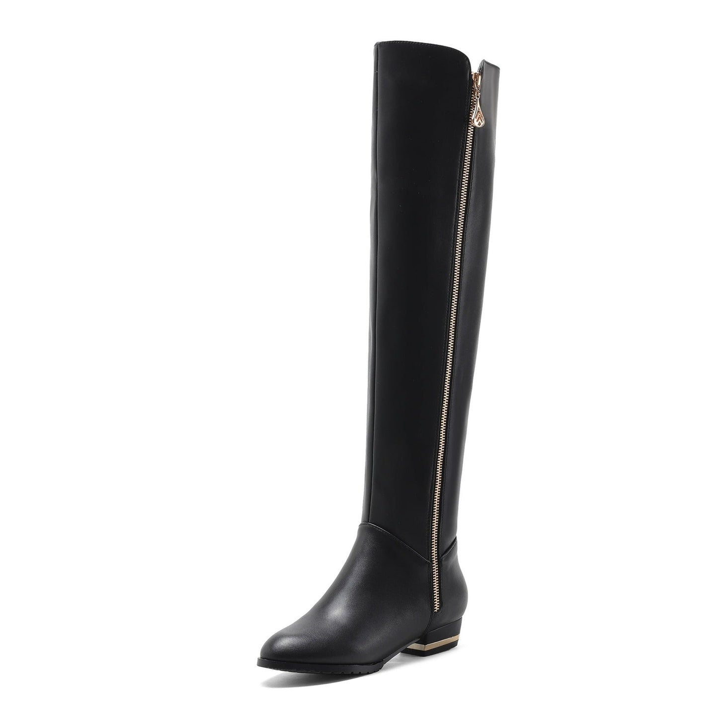 Women's Genuine Leather Handmade Side Zipper Decor Pointed Toe Comfortable Low Heel Over the Knee High Boots