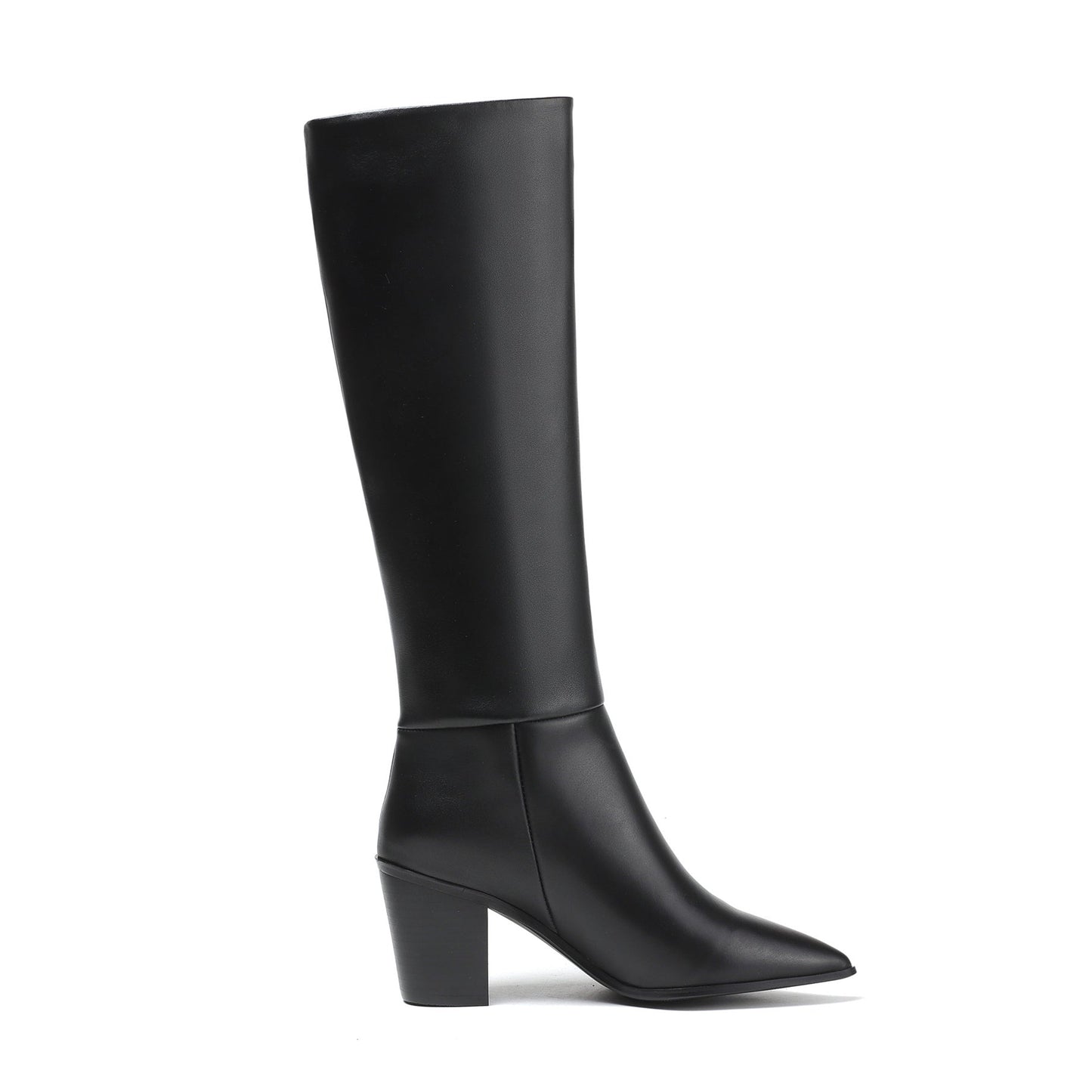 Pointed Toe Genuine Leather Handmade Chunky Heels Slip On Women's Classic Knee High Boots