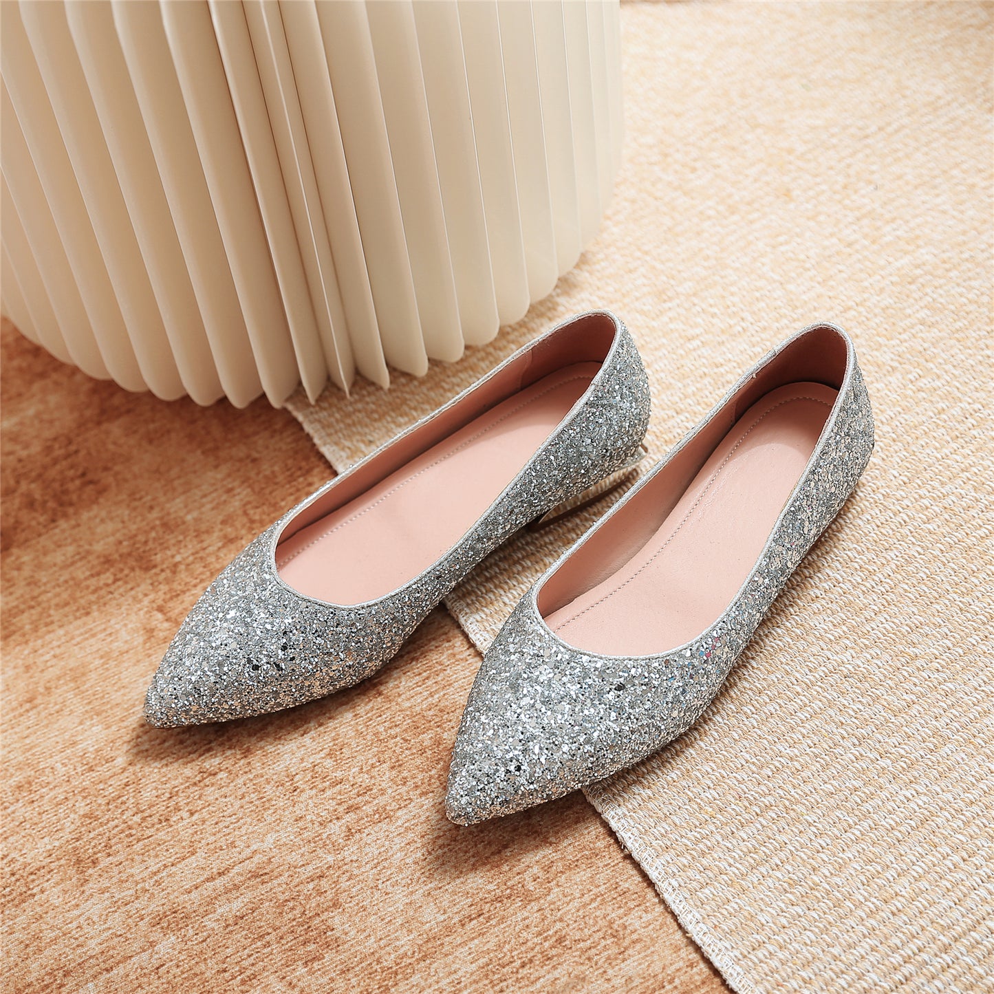 Handmade Women's Glitter Pointed Toe Slip On Flat Weeding Shoes