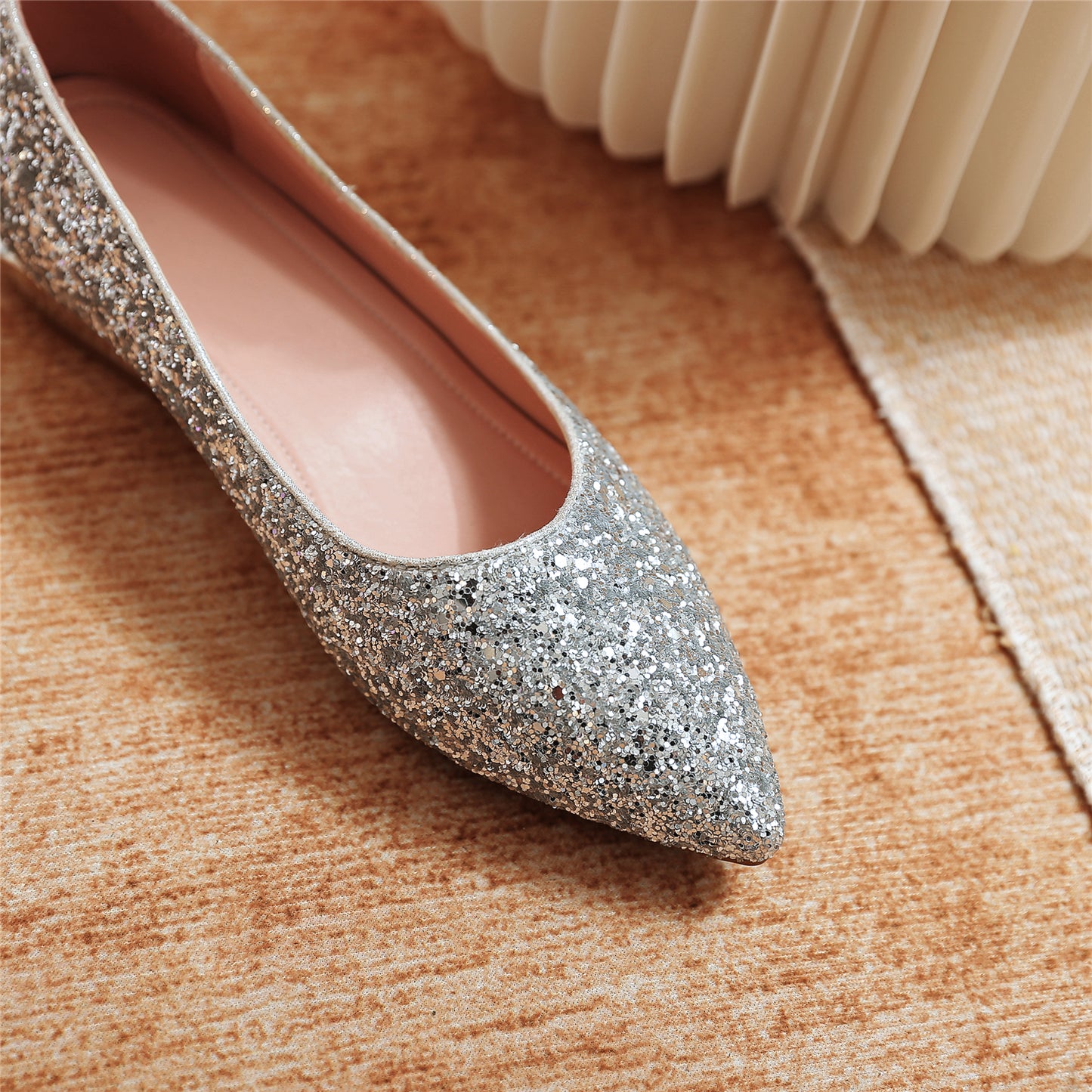 Handmade Women's Glitter Pointed Toe Slip On Flat Weeding Shoes