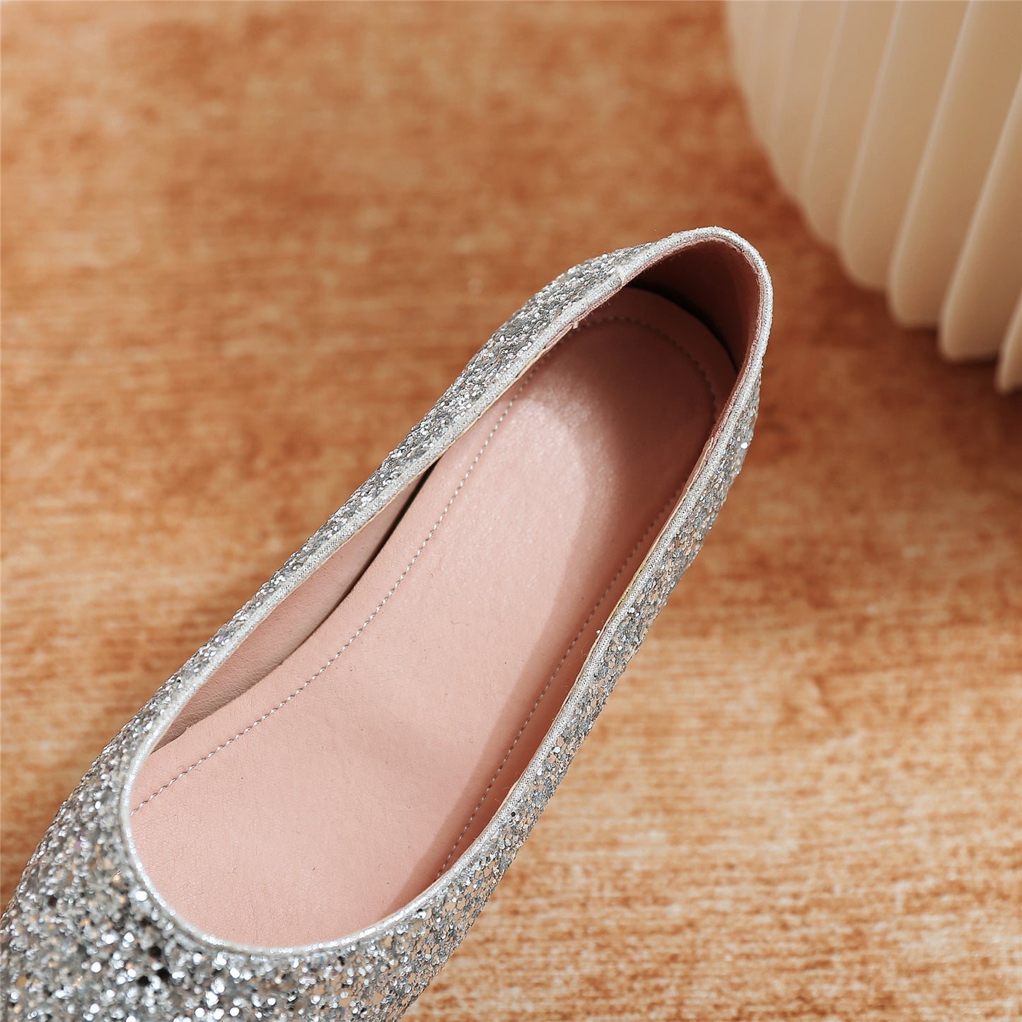 Handmade Women's Glitter Pointed Toe Slip On Flat Weeding Shoes