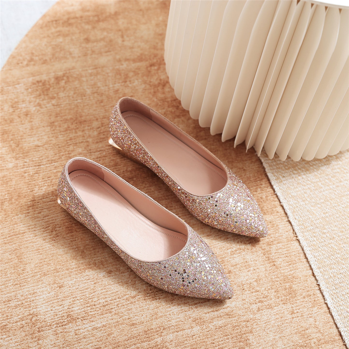 Handmade Women's Glitter Pointed Toe Slip On Flat Weeding Shoes