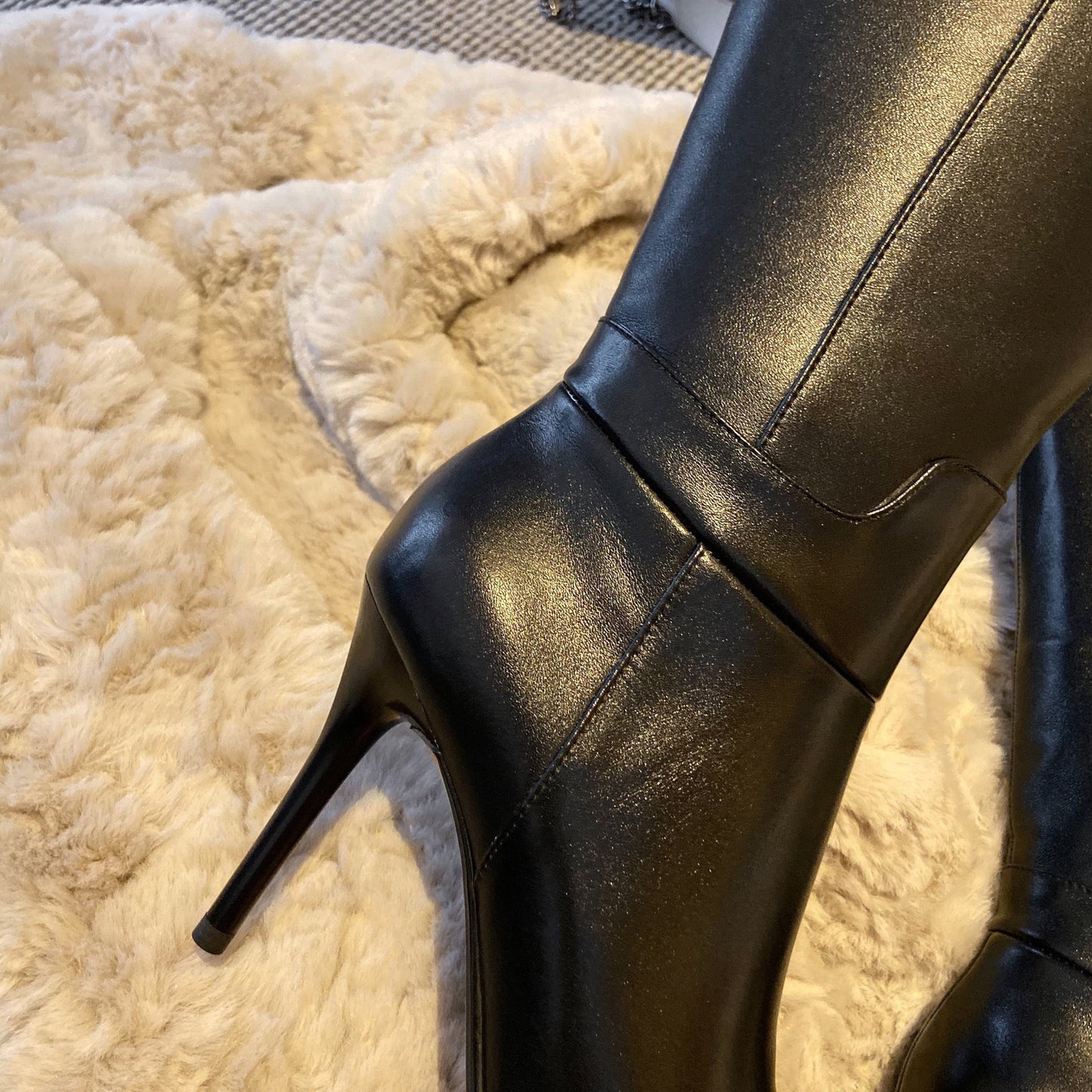 Genuine Leather Women's Pointed Toe Side Zip Handmade Stiletto High Heel Knee High Boots