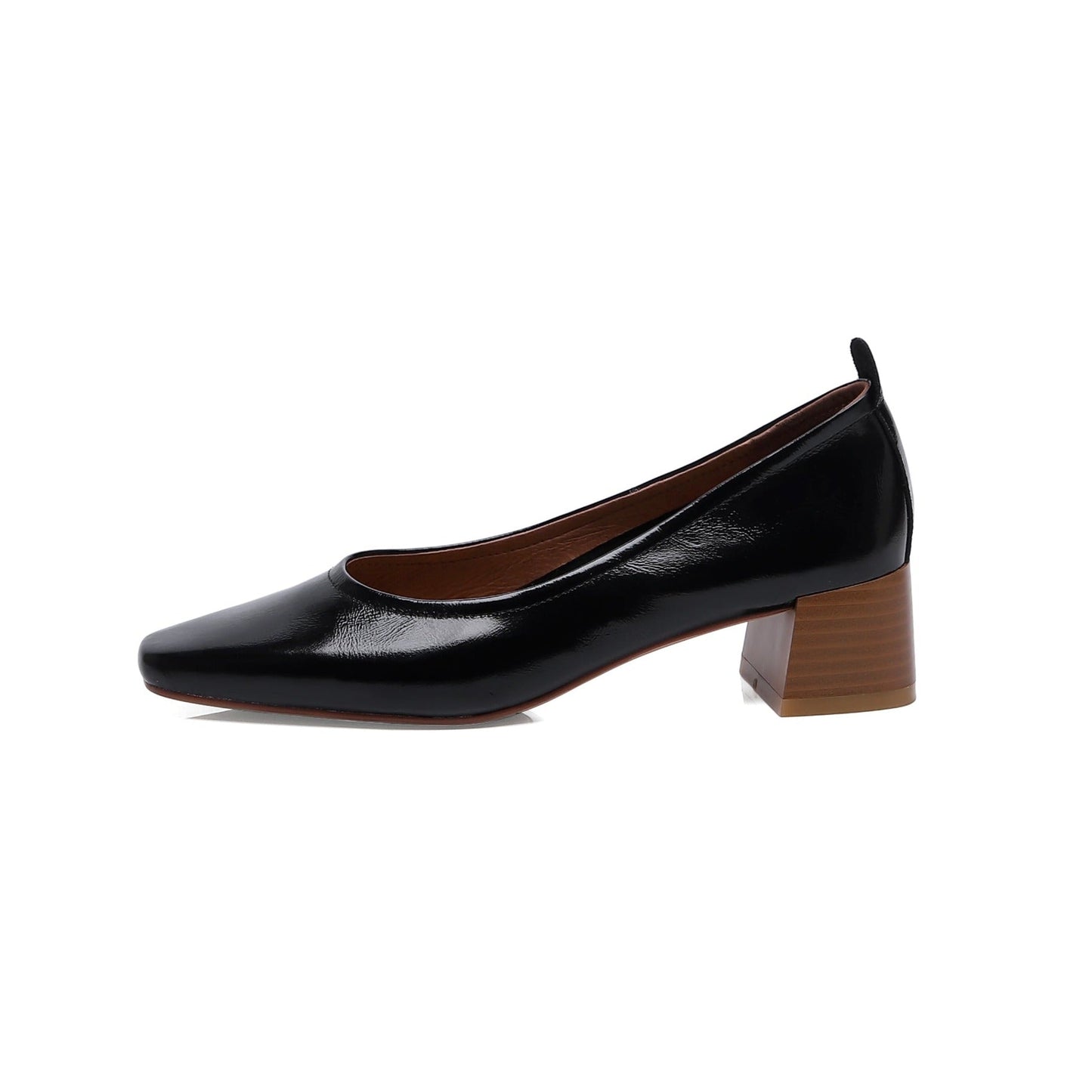 Women's Handmade Genuine Leather Chunky Heel Little Toe Slip On Office Pumps