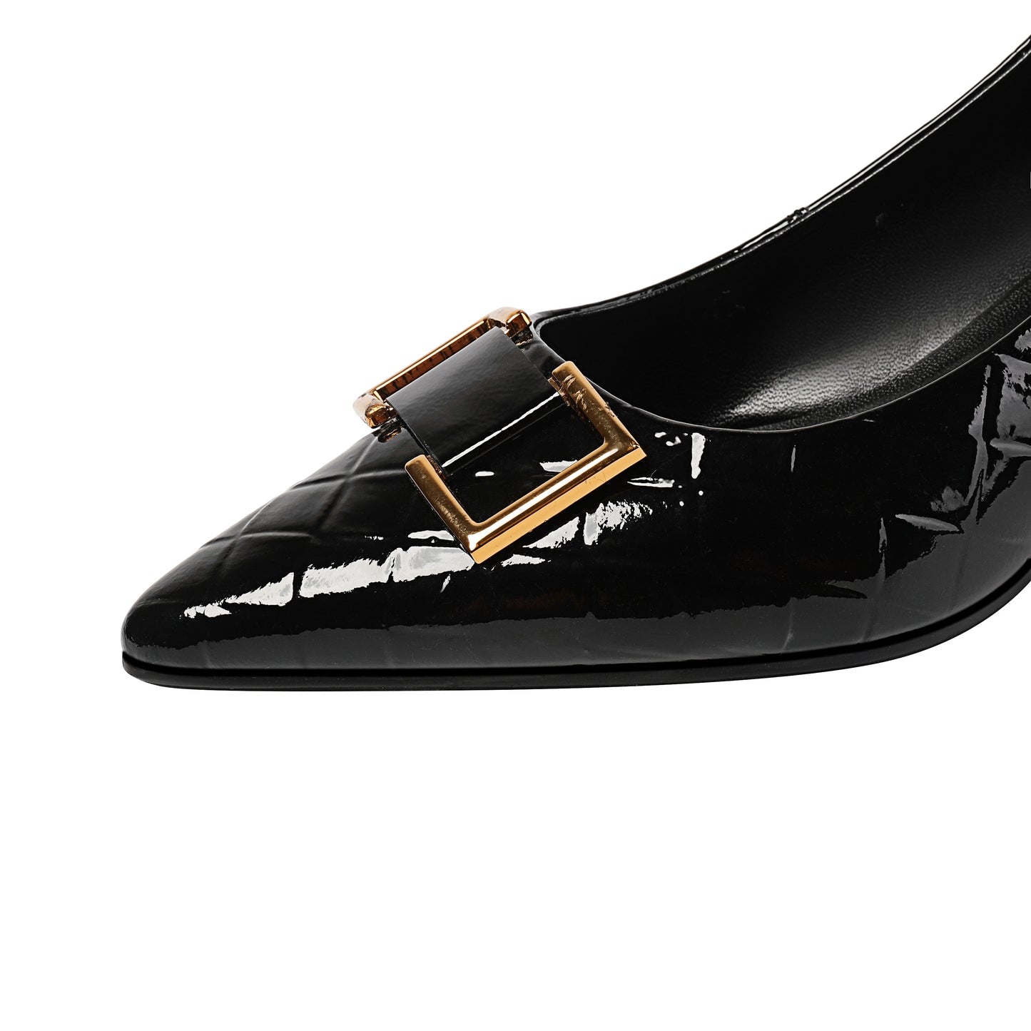 Women's Patent Leather Pointed Toe Handmade Low Chunky Heel Fashion Loafer Shoes with Buckle