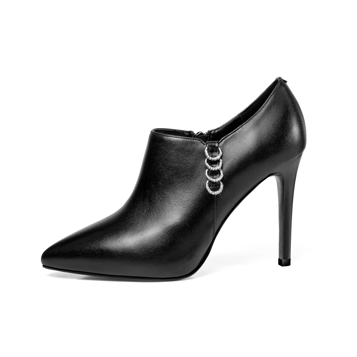 Women's Genuine Leather Pointed Toe Handmade Side Zipper Stiletto High Heels Elegant Pumps Shoes