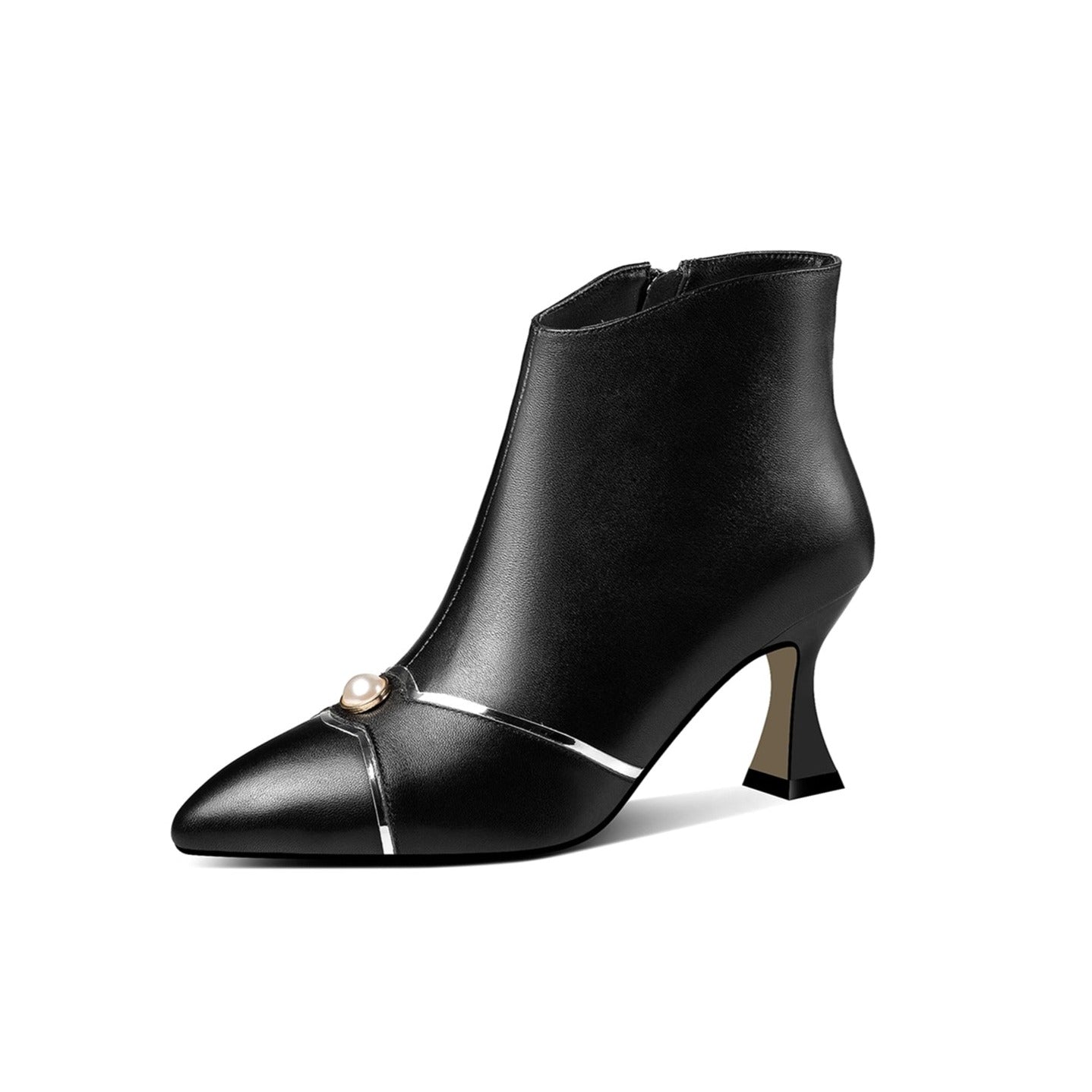 Handmade Women's Genuine Leather Side Zip Up Spool Heel Pointed Toe Elegant Ankle Boots