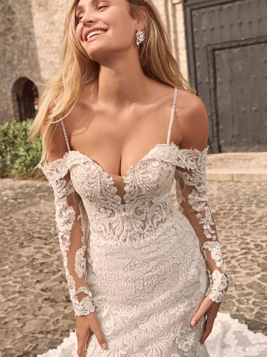 BelaCustom Spaghetti Straps Lace Appliques Detachable Sleeves Wedding Dress Customization