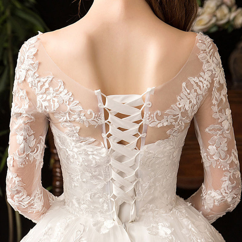 BelaCustom Bridal Dresses Jewel Neck Long Sleeve Appliques A-Line Wedding Dress