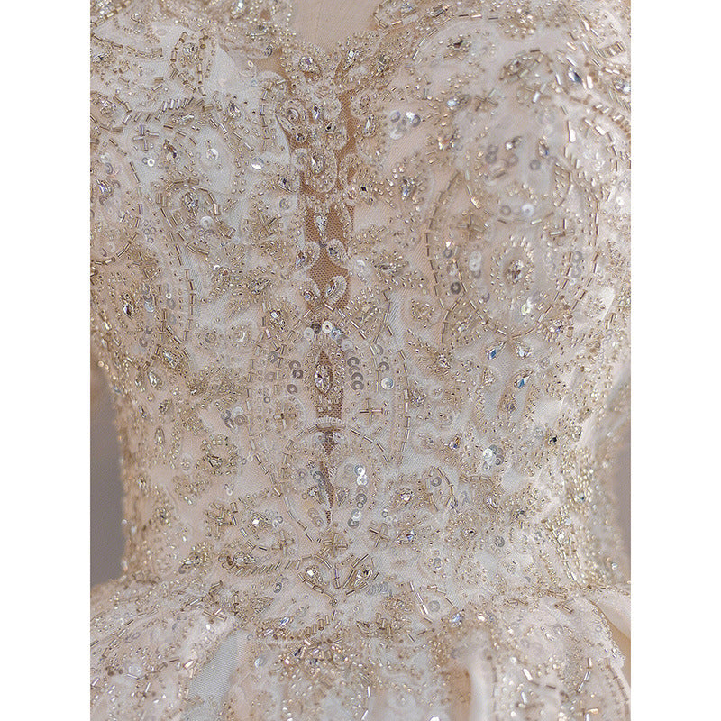 BelaCustom Crystal Sequins Long Sleeve Ball Grown Elegant Wedding Dress