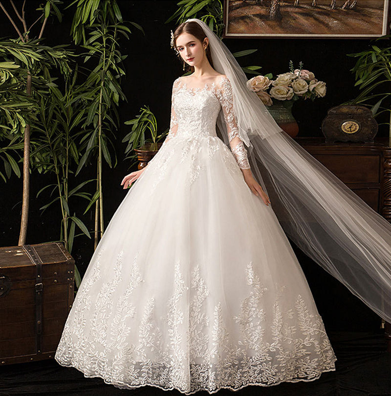 BelaCustom Bridal Dresses Jewel Neck Long Sleeve Appliques A-Line Wedding Dress