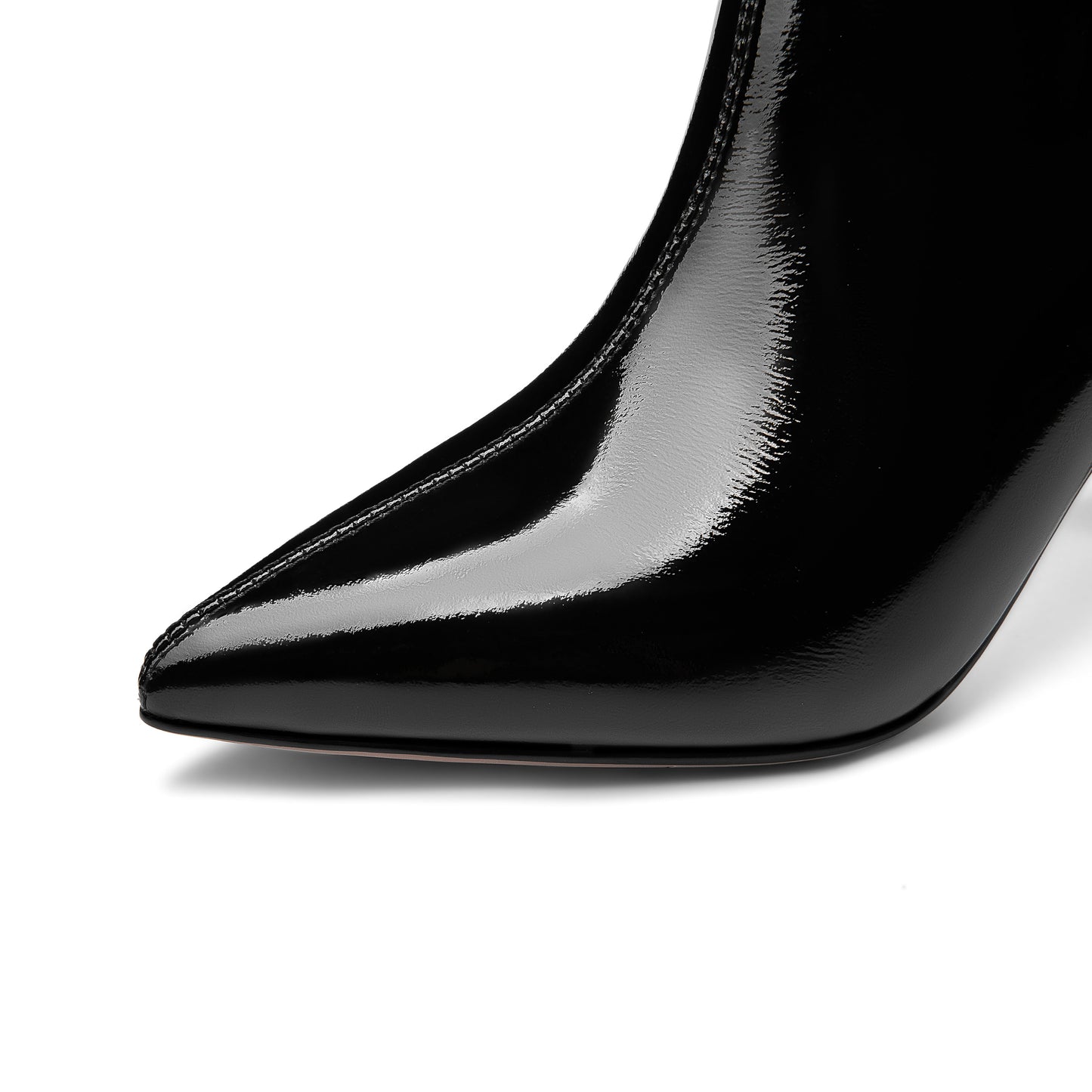 Women's Handmade Patent Leather Pointed Toe High Heel Side Zip Up Glossy Plus Size Ankle Booties