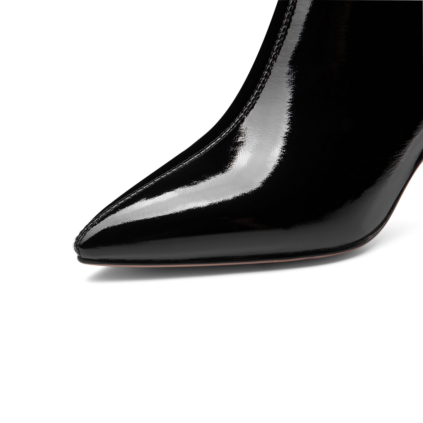 Women's Glossy Patent Leather Handmade Mid Chunky Heel Side Zip Up Pointed Toe Stylish Ankle Boots