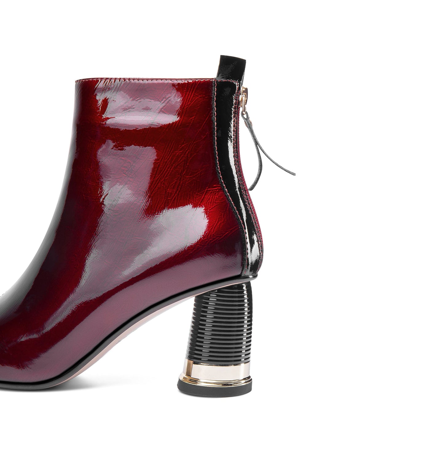 Women's Patent Leather Pointed Toe Handmade Back Zip Modern Mid Chunky Heel Ankle Boots